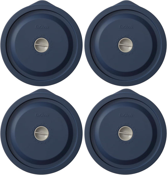 Replacement Lids for Pyrex 7200-PC 2 Cup, Silicone Round Storage Cover Lid for Anchor Hocking Glass Bowl 4 Pack with Date Mark Dark Blue