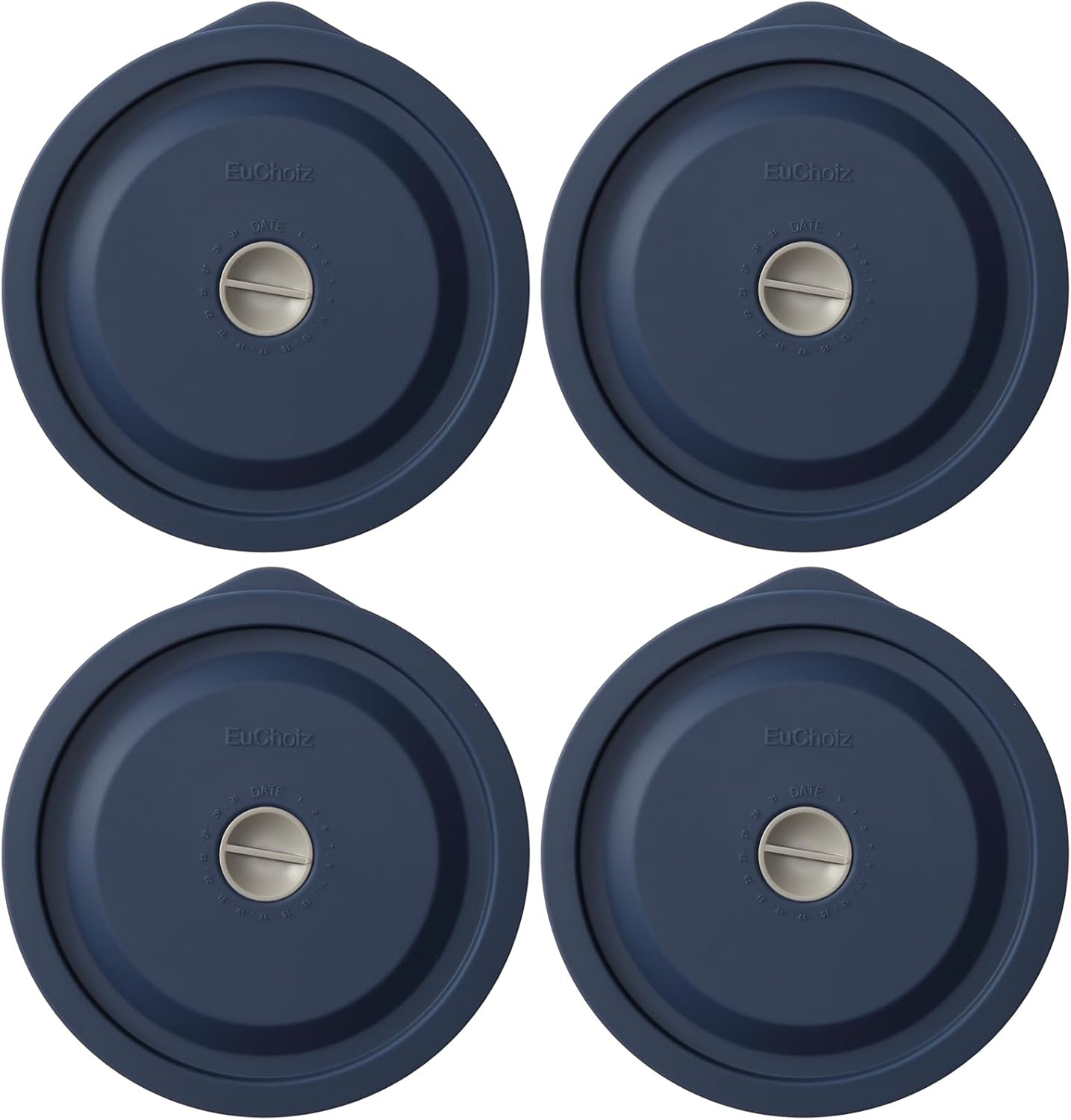 Replacement Lids for Pyrex 7201-PC 4 Cup, Silicone Round Storage Cover Lid for Anchor Hocking Glass Bowl 4 Pack with Date Mark Dark Blue
