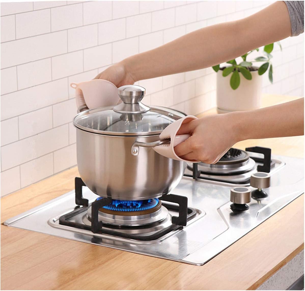 Oven Glove Thicken Silicone Pot Holder Mini Oven Mitt Heat Resistant Pinch Covers for Air Fryer, Baking, Cooking, BBQ Grilling (Grey)