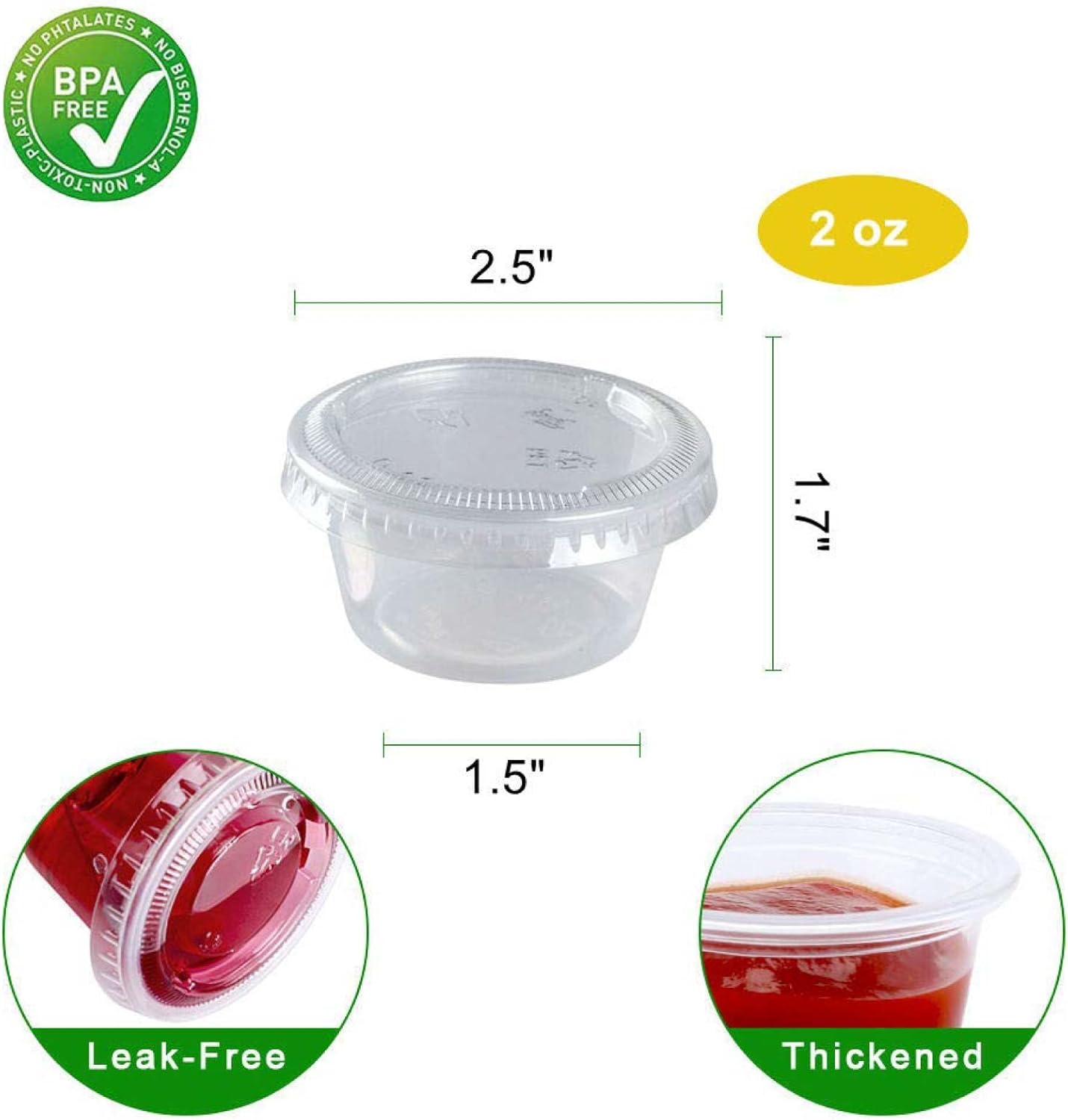 TashiBox 200 Sets - 2 Ounce Disposable Plastic Jello Shot Cups with Lids, Souffle Portion Container…