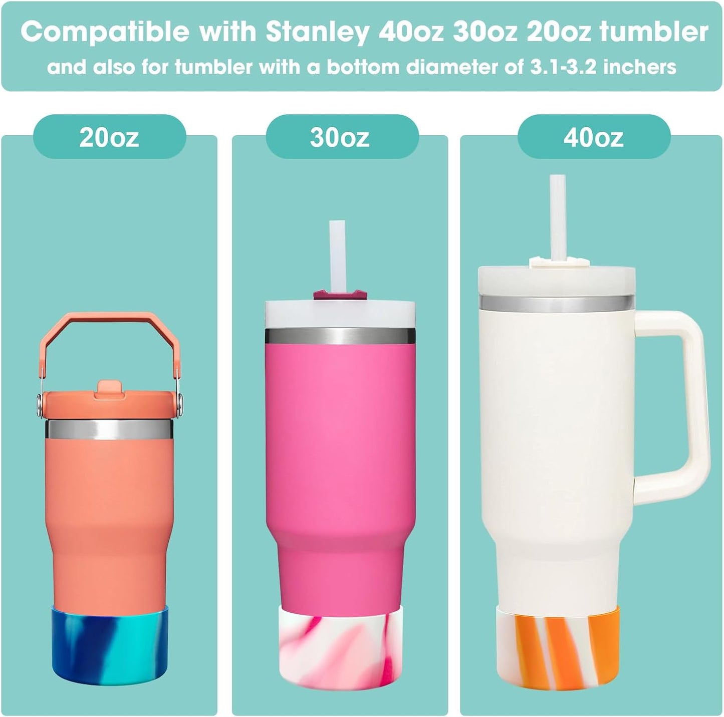 Upgrade 2PCS Protective Silicone Boot Bumper for Stanley Quencher Adventure 40oz 30oz IceFlow 20oz 30oz Tumbler, Water Bottle Bottom Sleeve Cover Accessories for Stanley Mug Cup(Rose Red+White)