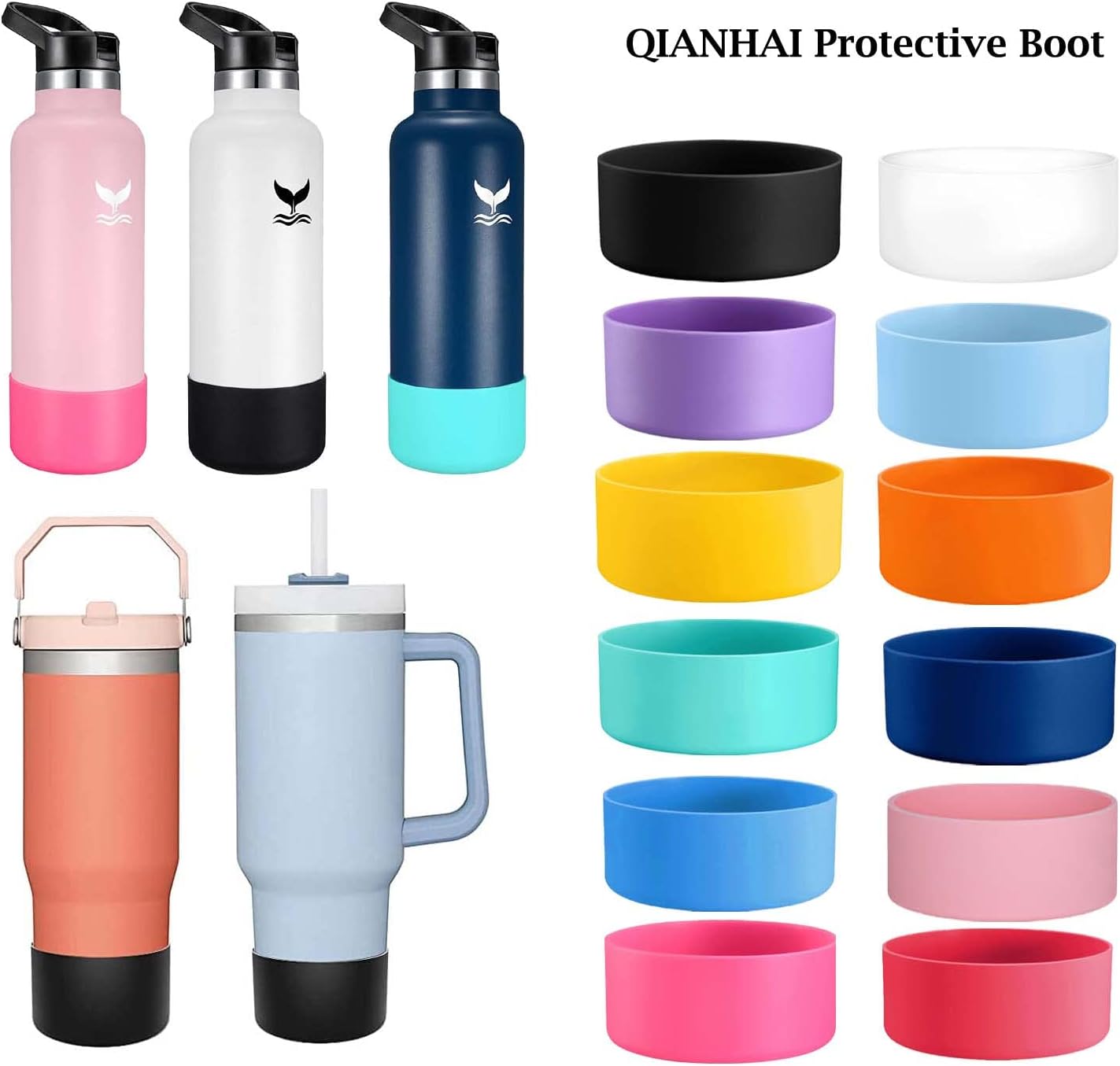 QIANHAI Protective Silicone Boots for Stanley Quencher Adventure 40oz Tumbler & IceFlow 30oz 20oz -Sport Water Bottle Bottom Sleeve Fits Hydro Flask -Stanley Cup Accessories (1Orange)