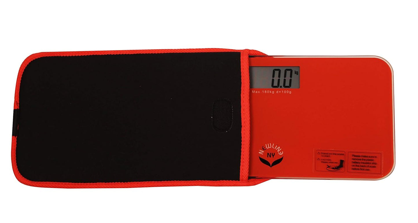 NewlineNY Red-Orange Mini Bathroom Scale + Travel Slip Case SBB0720M-NYRO + NY-MSS101-BRO