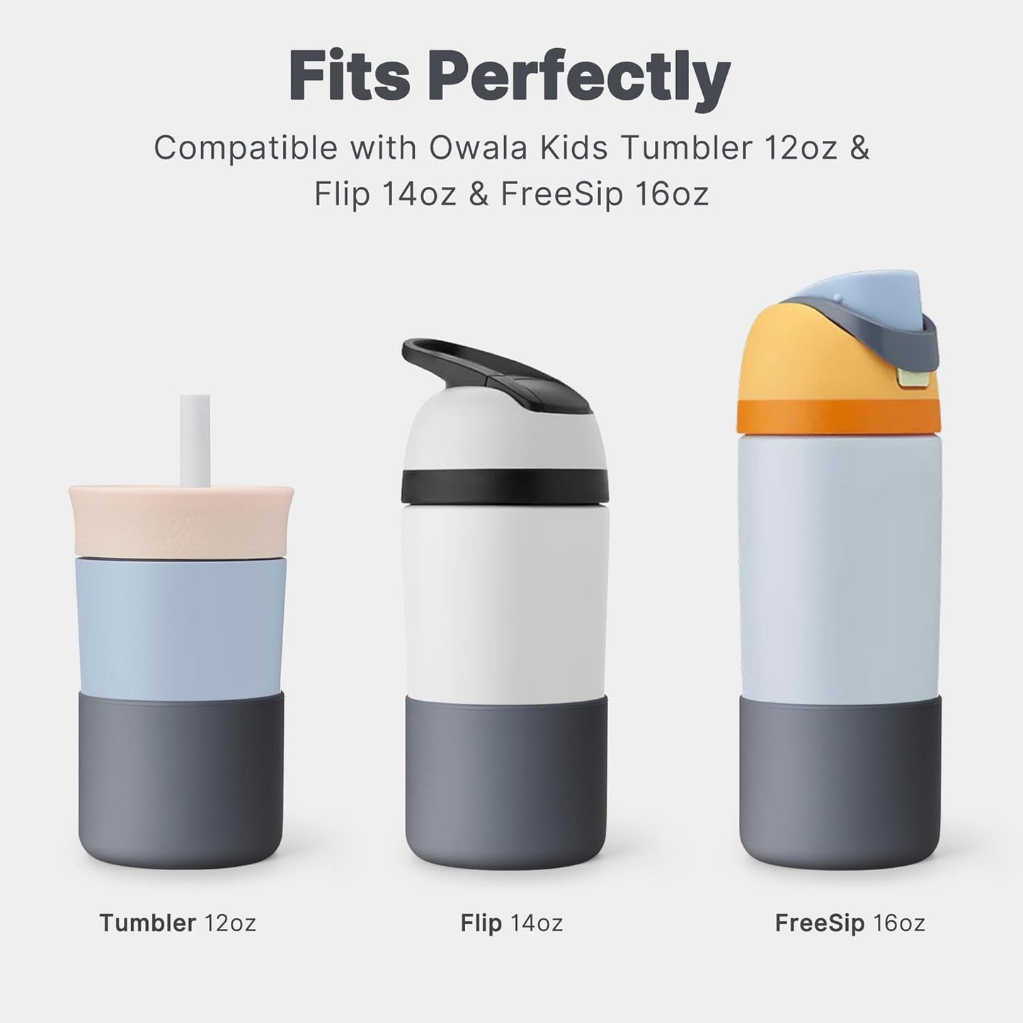 Silicone Boot for Owala 14/16 oz Water Bottle, Anti-Slip Protective Sleeve for Owala 12 oz Kids Tumbler, Boot Bottom Base fit Flip 14 oz Insulated Stainless-Steel Water Bottle (Gray)