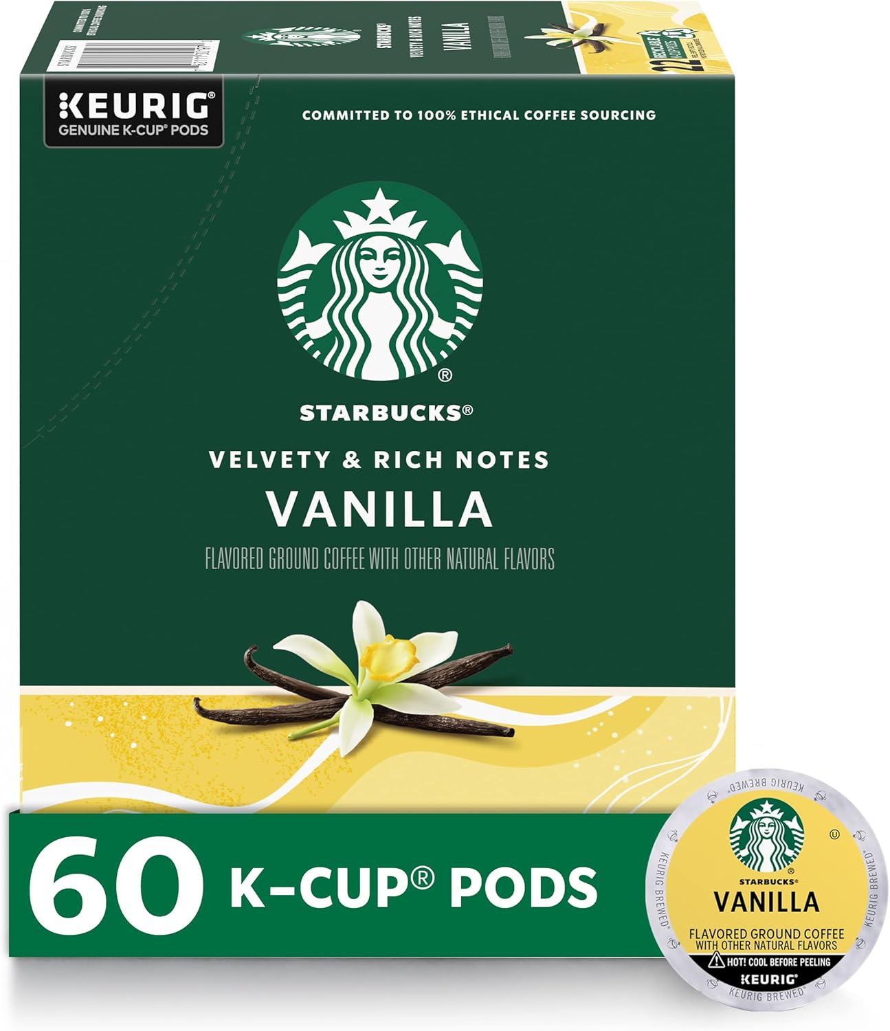 Starbucks K-Cup Coffee Pods, Vanilla Flavored Coffee, Naturally Flavored, 100% Arabica, 6 boxes (60 pods total)