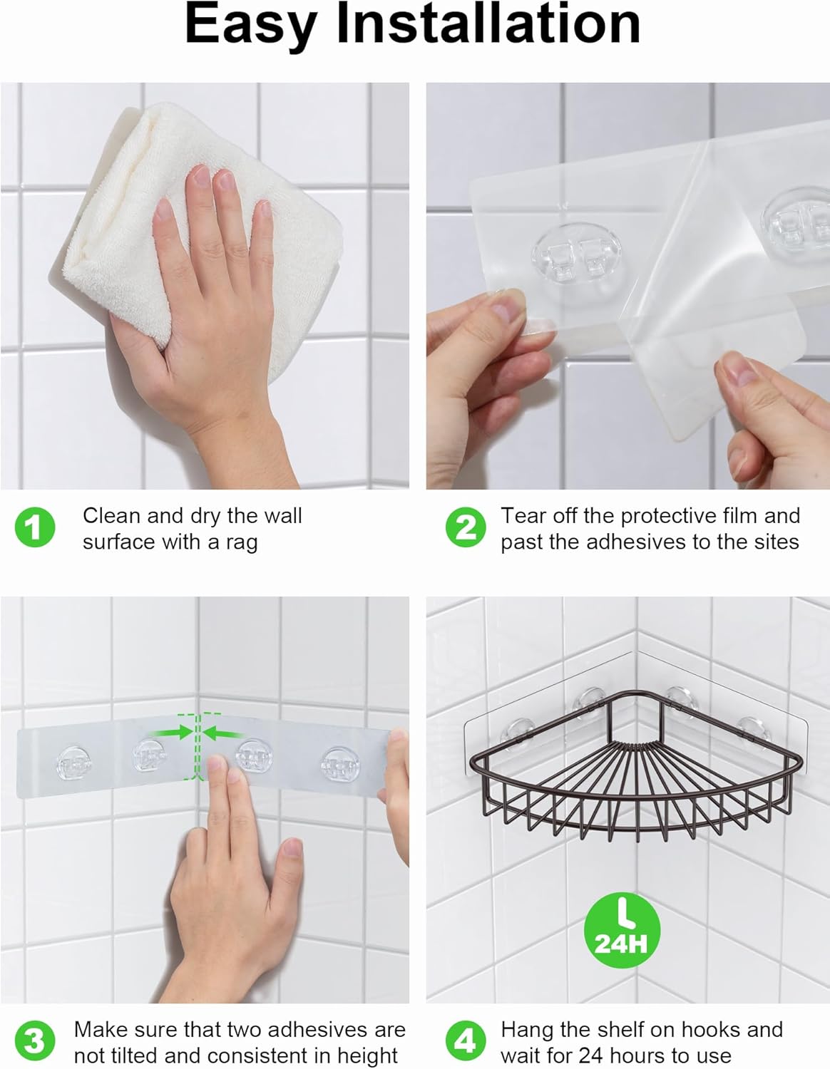 SMARTAKE 2-Pack Corner Shower Caddy, SUS304 Stainless Steel, Wall Mounted Bathroom Shelf with Adhesive, Storage Organizer for Toilet, Dorm and Kitchen (Bronze)