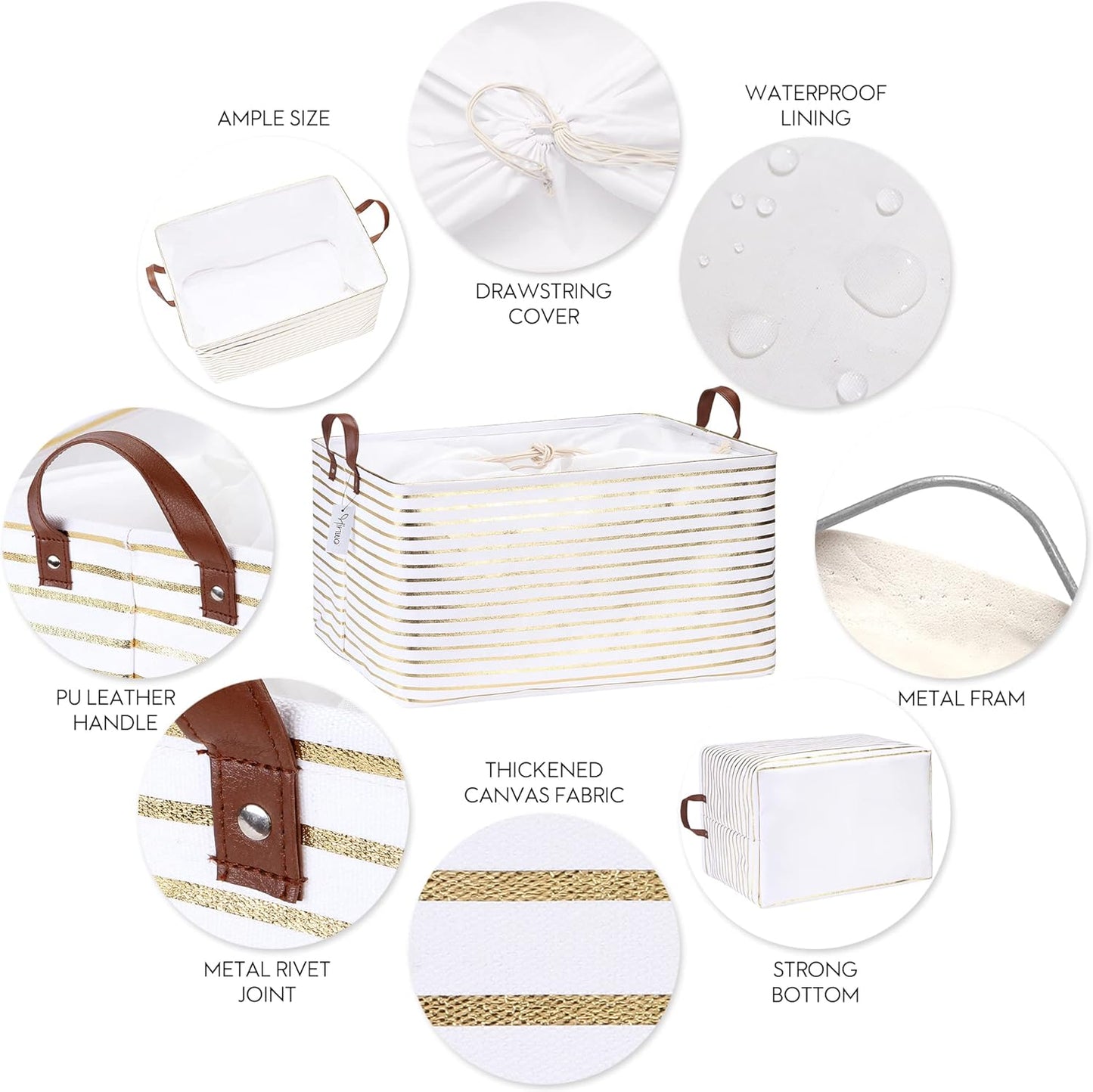 Hinwo 70L Extra Large Storage Bins, 4-Pack Closet Organizers and Storage, Foldable Clothes Storage Baskets with Handles, Containers for Clothing, Blanket, Comforters, Toys, Bedding (Gold Stripe)