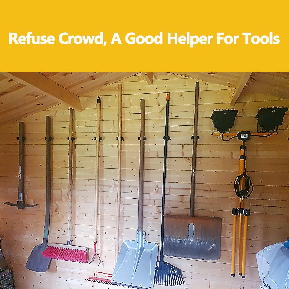 Verdenu 6 Pack Broom Holder, Stainless Steel Command Broom Holder with Screws, Garden Tool Rack for Kitchen, Home, Bathroom, Garage Storage, Black