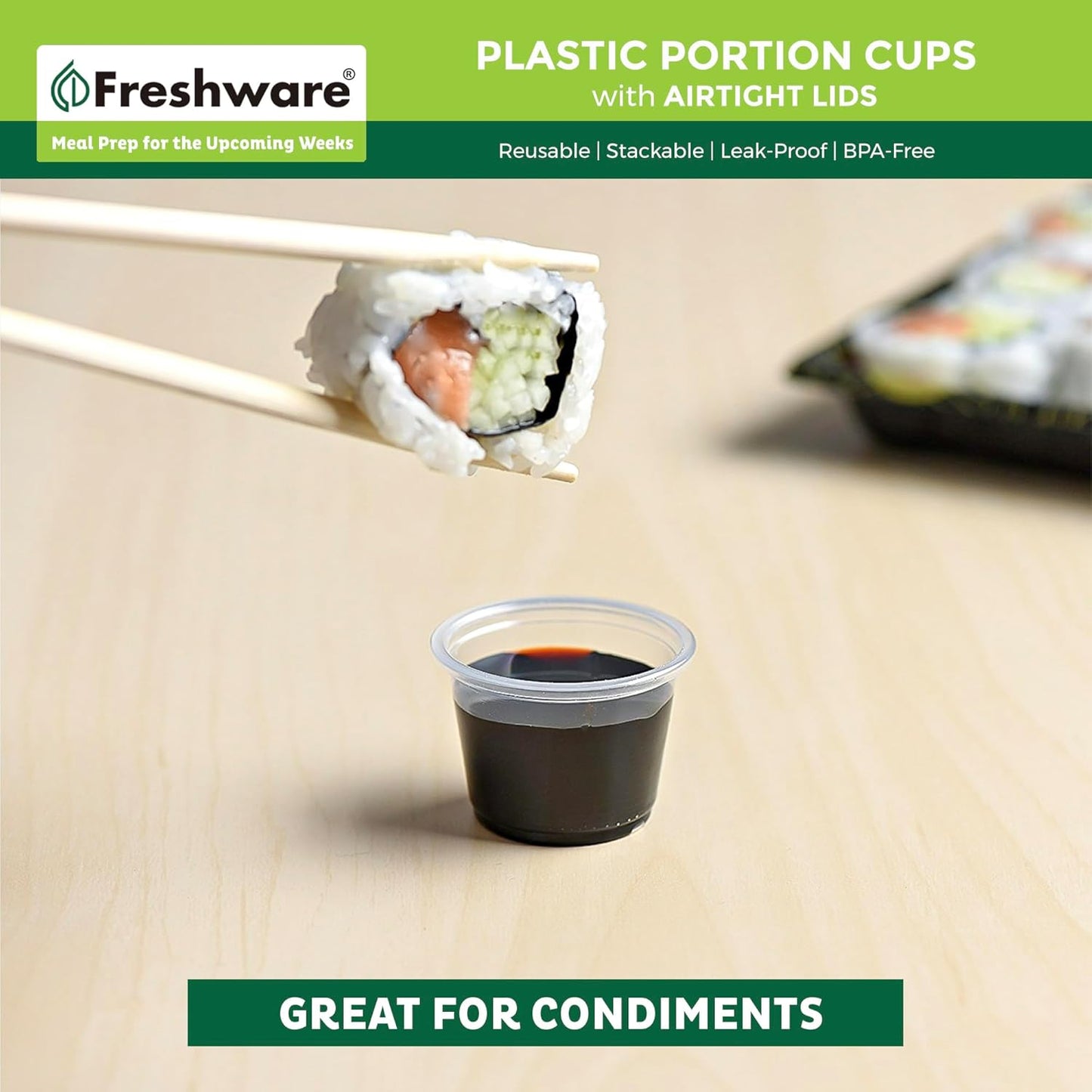 Freshware Plastic Portion Cups with Lids [1 Ounce, 200 Sets] Disposable Plastic Cups for Meal Prep, Salad Dressing, Jellos Shot Cups, Souffle Cups, Condiment and Dipping Sauce Cups