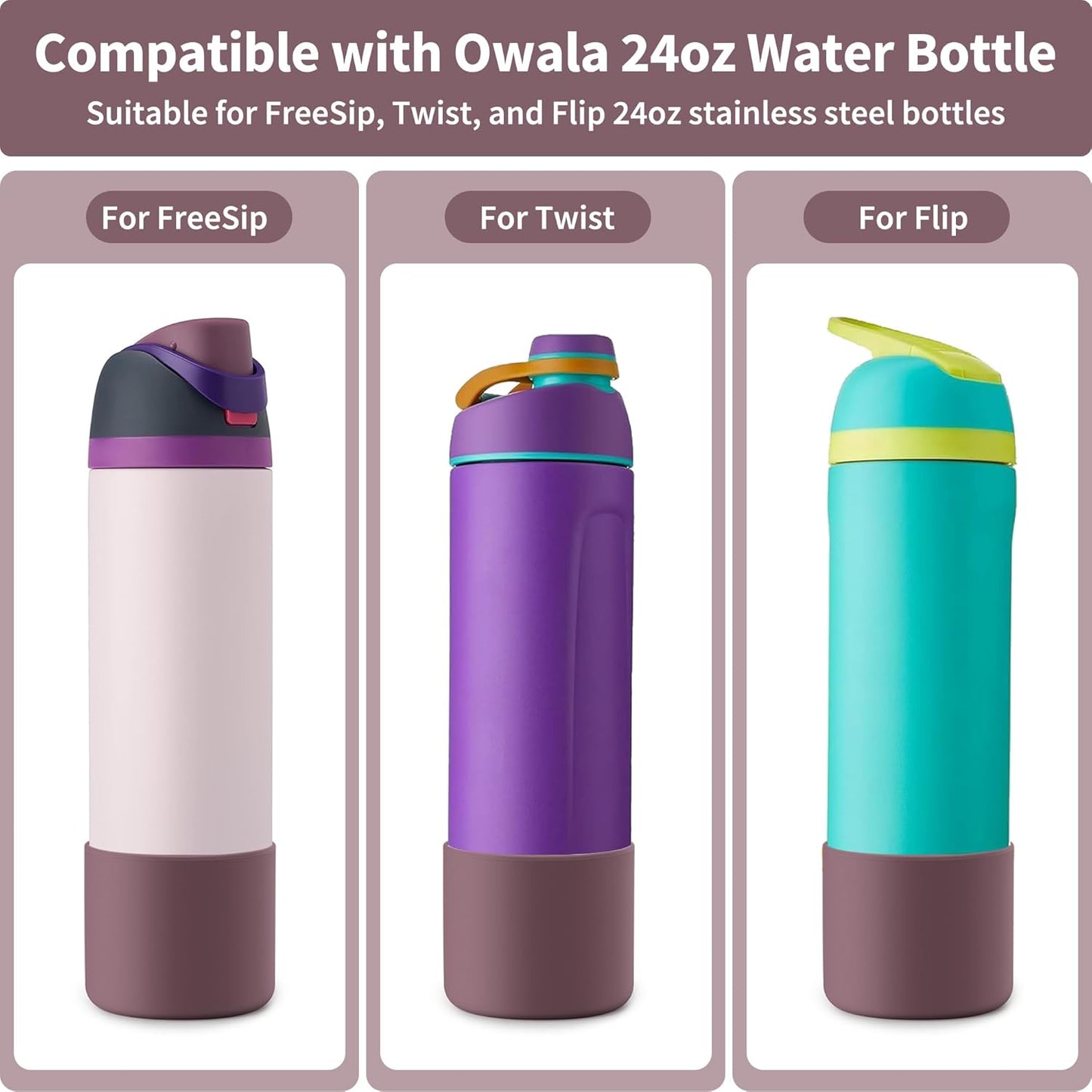 Boot for Owala 24 oz, Anti-Slip Protective Sleeve for Owala Twist & FreeSip & Flip Stainless Steel Water Bottle, Silicone Boot Bottom Base for Owala (Reddish Brown)