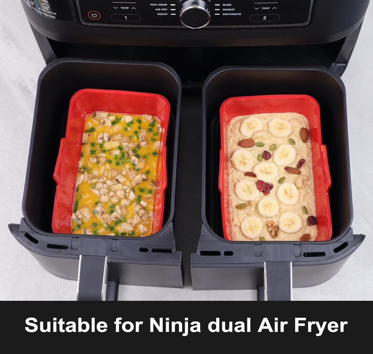 2pcs Silicone Baking Moulds Cake Tins for Dual Air Fryer, Non-Stick Quick Release Heat Resistant Loaf Pans Air Fryer Accessories(Black)