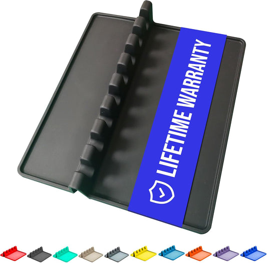 Black XL Silicone Spoon Rest for Stove Top with Drip Pad (1 Pack) - Heat-Resistant, BPA-Free Utensil Rest & Spoon Holder for Kitchen Counter - Grill Utensil Holder for Spatulas, Tongs, Ladles