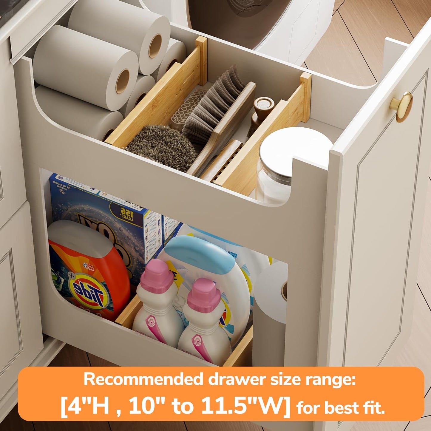 BAMEOS 4" High Bamboo Drawer Dividers - Adjustable Small Drawer Organizer - Kitchen, Dresser, Bathroom, Bedroom & Office - 4-pack