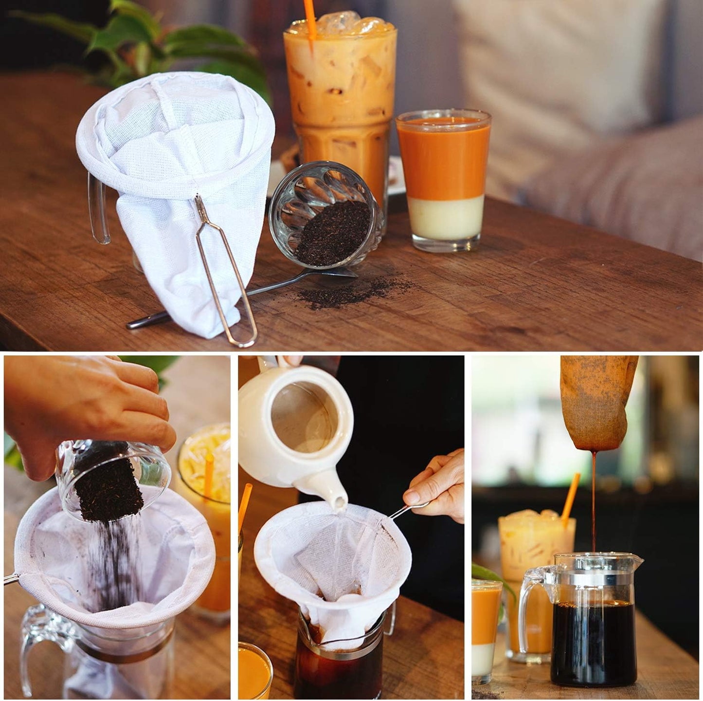 Traditional Thai Style Tea Filter Stainless Steel Size 3 Inches Friendly Using & Durable, Compatible with All Tea Types, Includes Coffee Strainer & Colador de Café