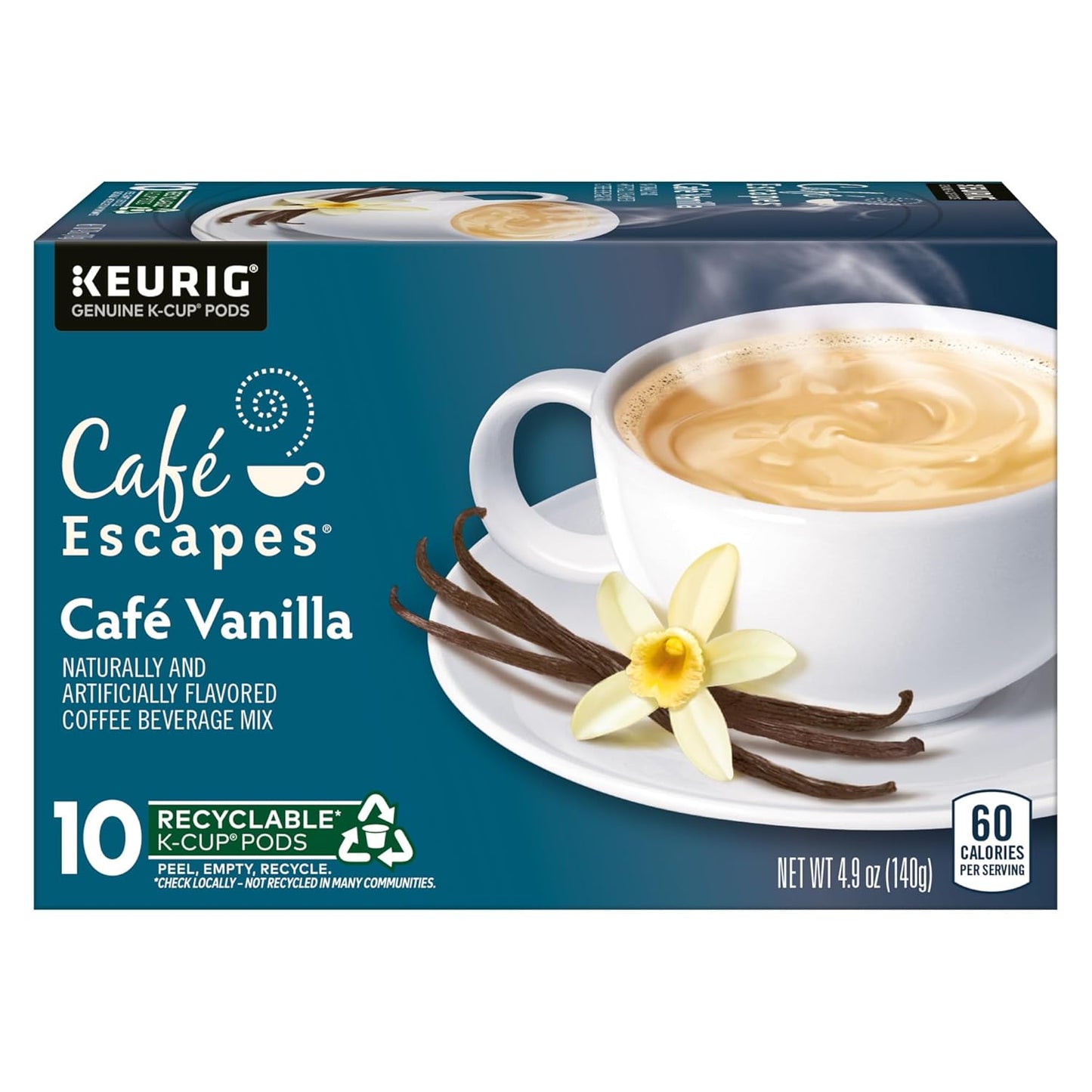 Café Escapes Café Vanilla Coffee Beverage, Single-Serve K-Cup Pods, 60 Count