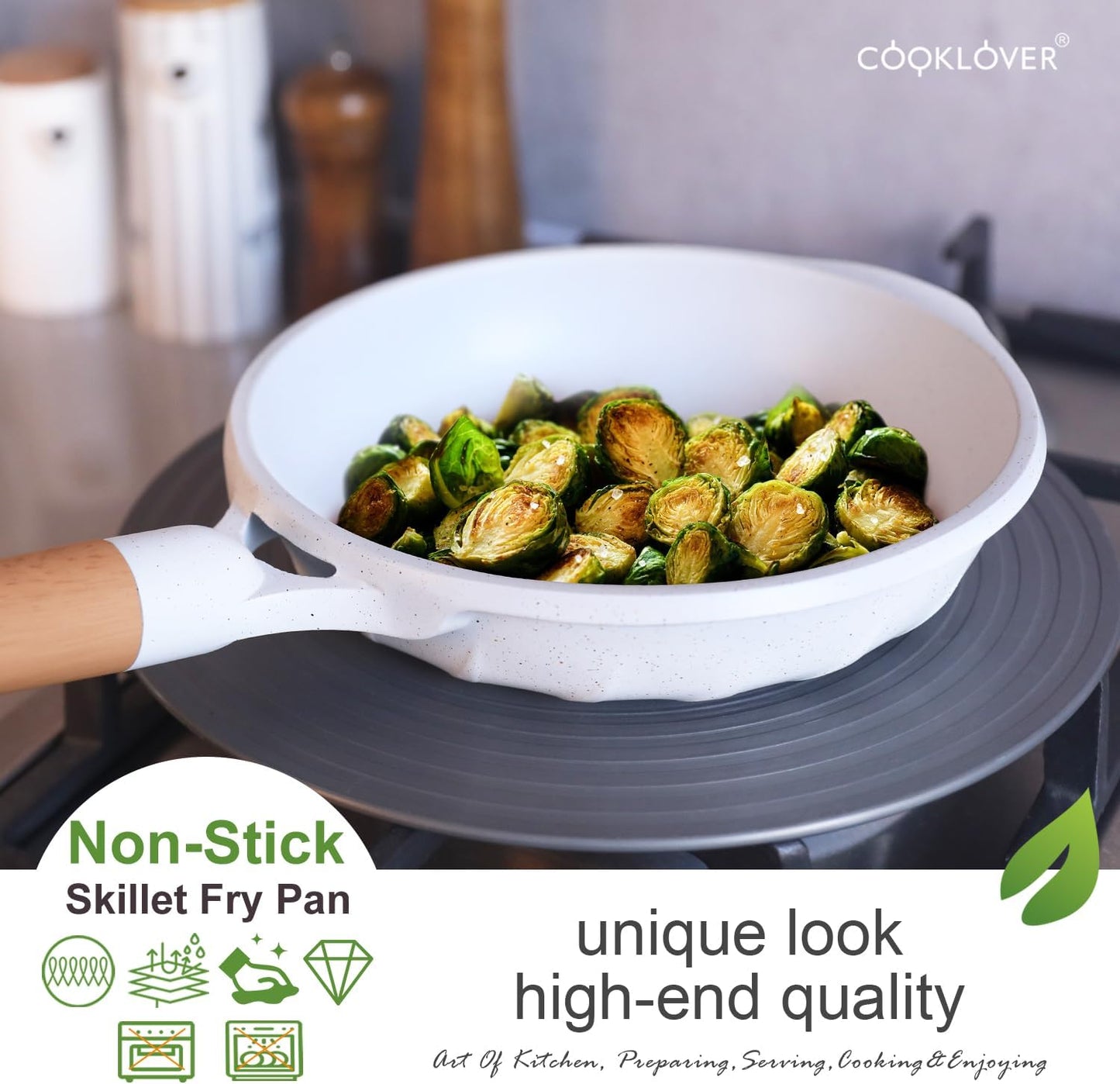 COOKLOVER Nonstick Frying Pan 100% PFOA Free Cookware Induction Skillet Stir Fry Pan (White, 7.9 inch)