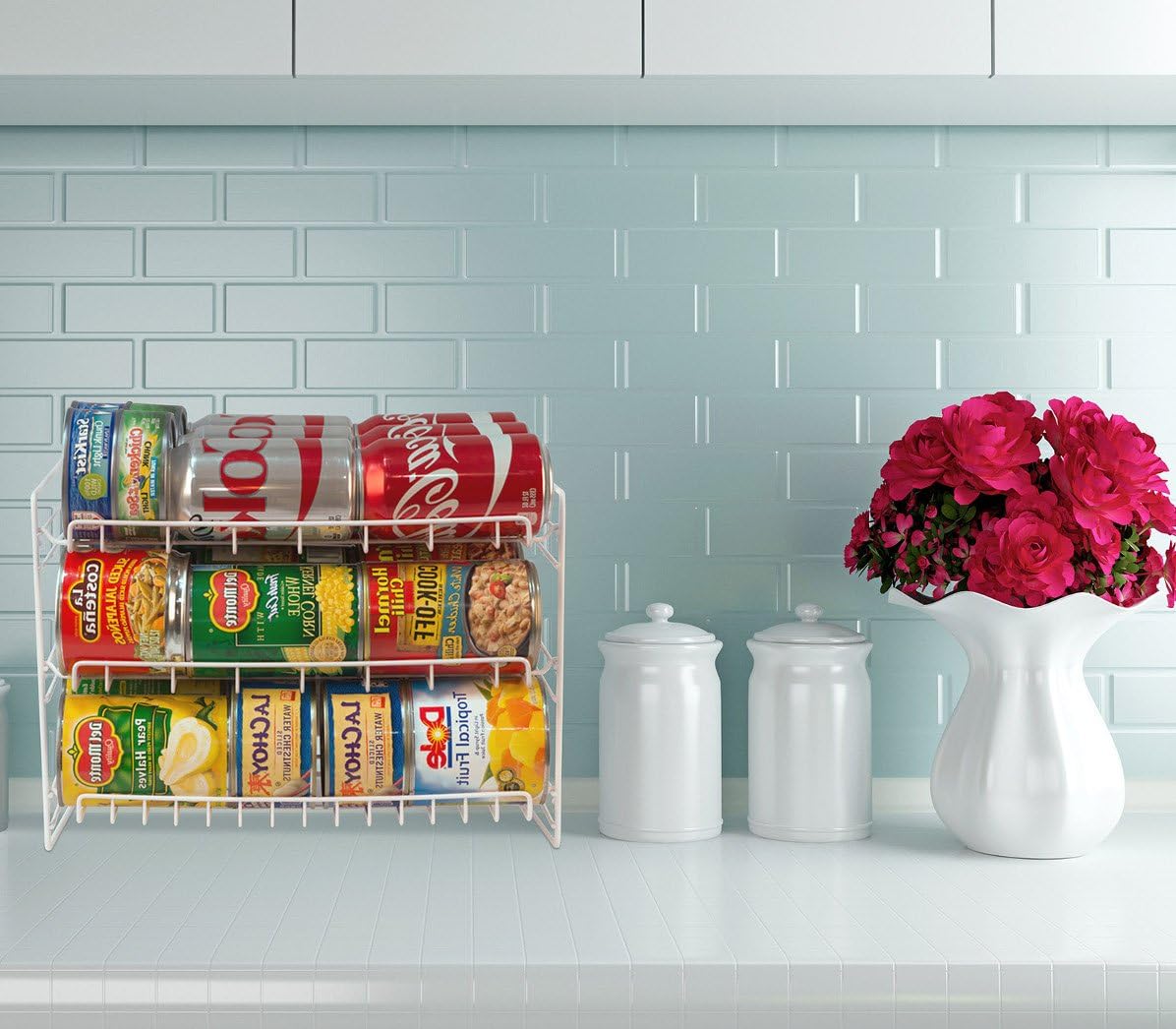 Atlantic Gravity-Fed Compact Single Canrack - Kitchen Organizer, Durable Steel Construction, Size Fits Most Pantries, PN1002 in White