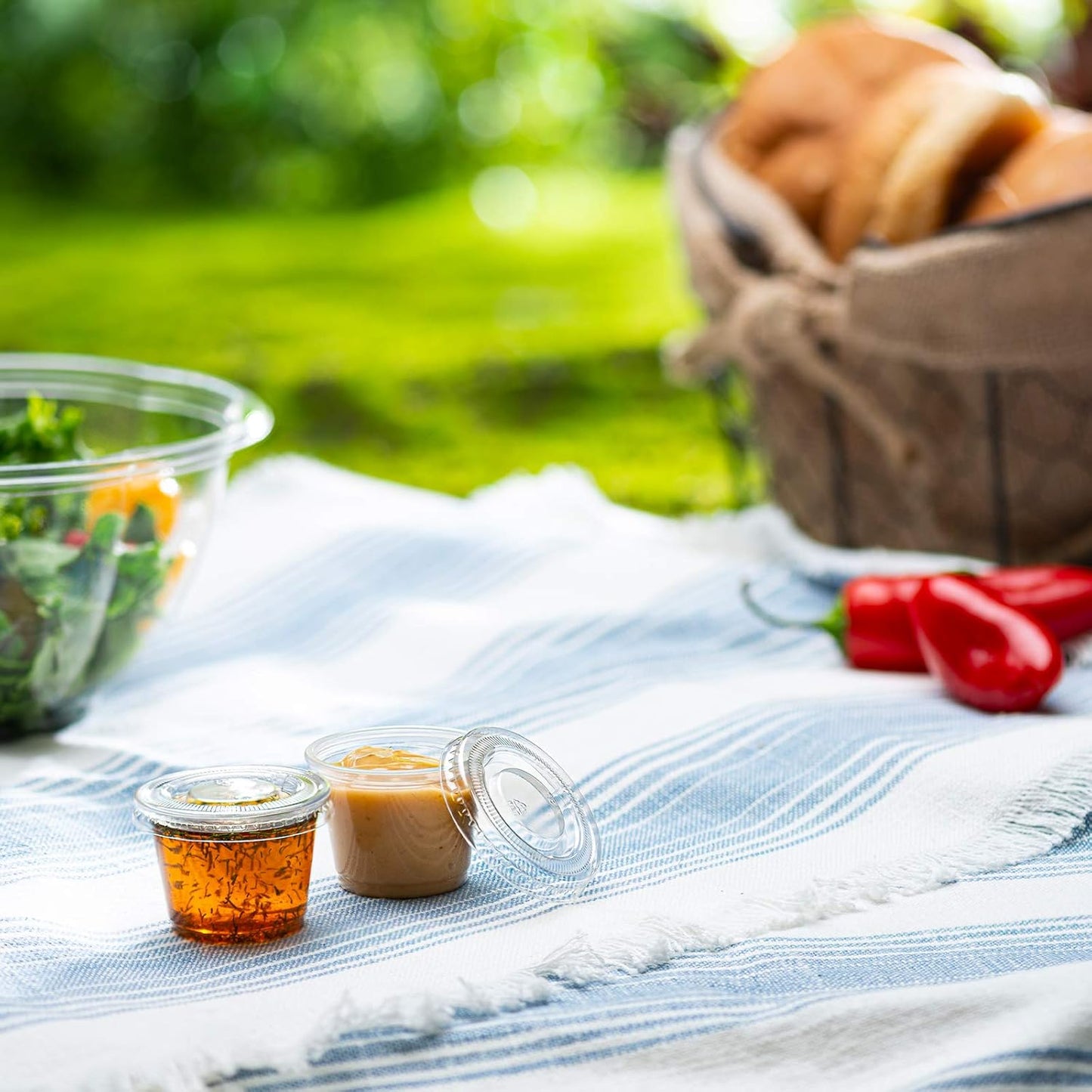 Portion Cups with Lids (1 Ounces, 200 Pack) | Disposable Plastic Cups for Meal Prep, Portion Control, Salad Dressing, Jello Shots, Slime & Medicine | Premium Small Plastic Condiment Container