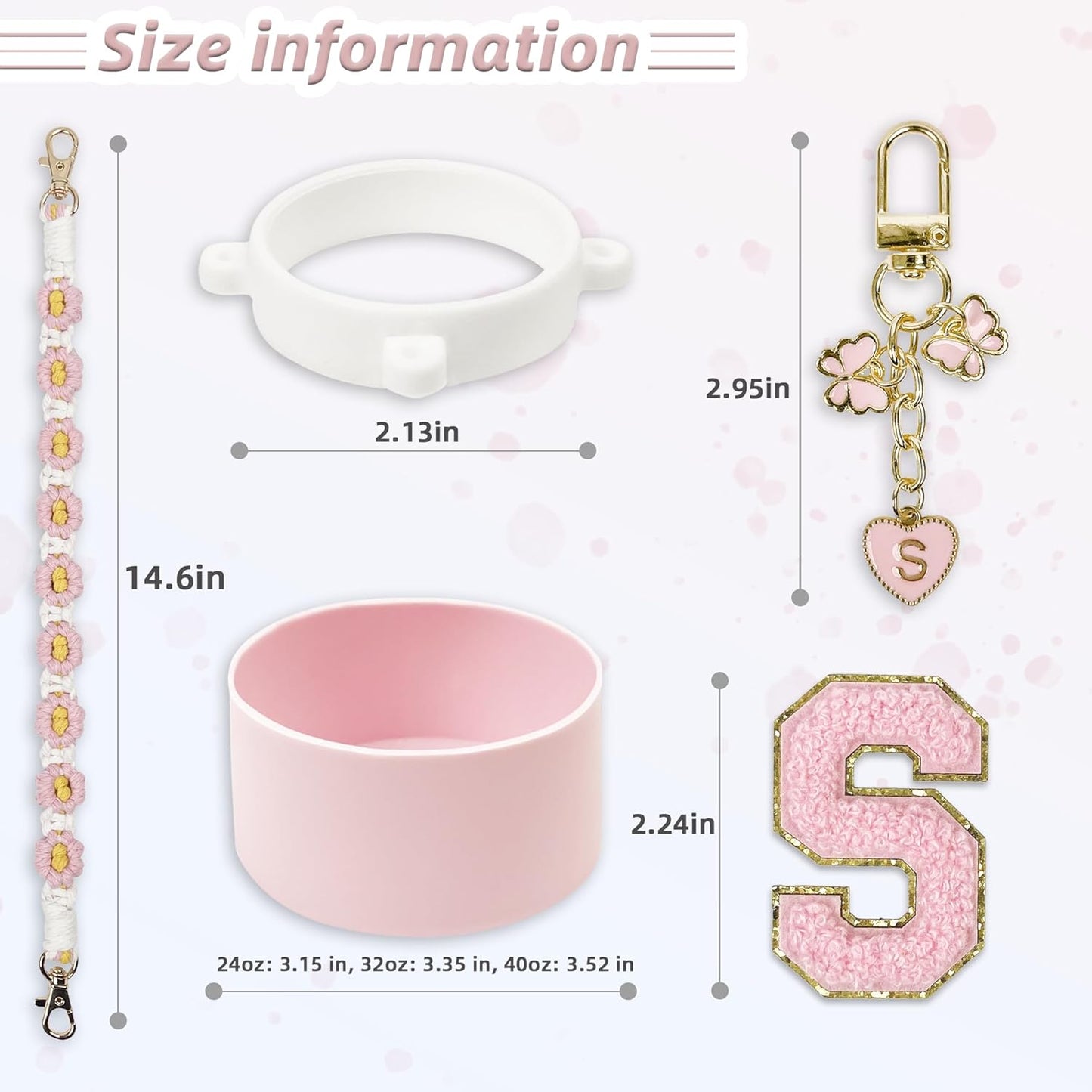 SITKOL Silicone Boot Cute Monogram Set Compatible with Owala Water Bottle 24 oz, 32 oz, 40 oz - Perfect Letter Owala Accessories for Owala Tumbler, Owala Free Sip, Pink Owala, Black Owala