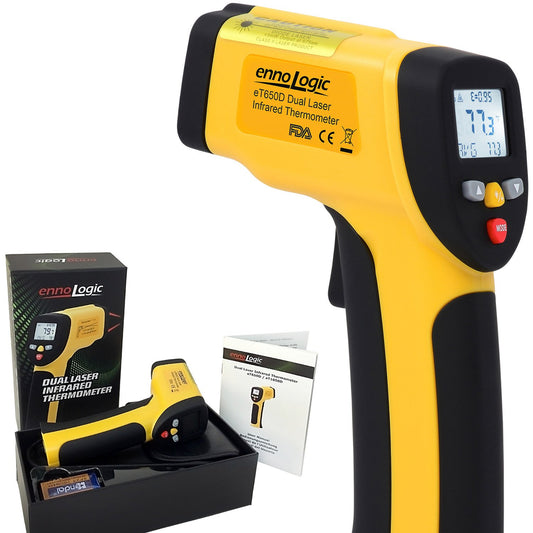 eT650D Temperature Gun by ennoLogic with NIST Certificate - Dual Laser Non-Contact Infrared Thermometer -58°F to 1202°F - Accurate Digital Surface IR Thermometer (Not for Body Temp)