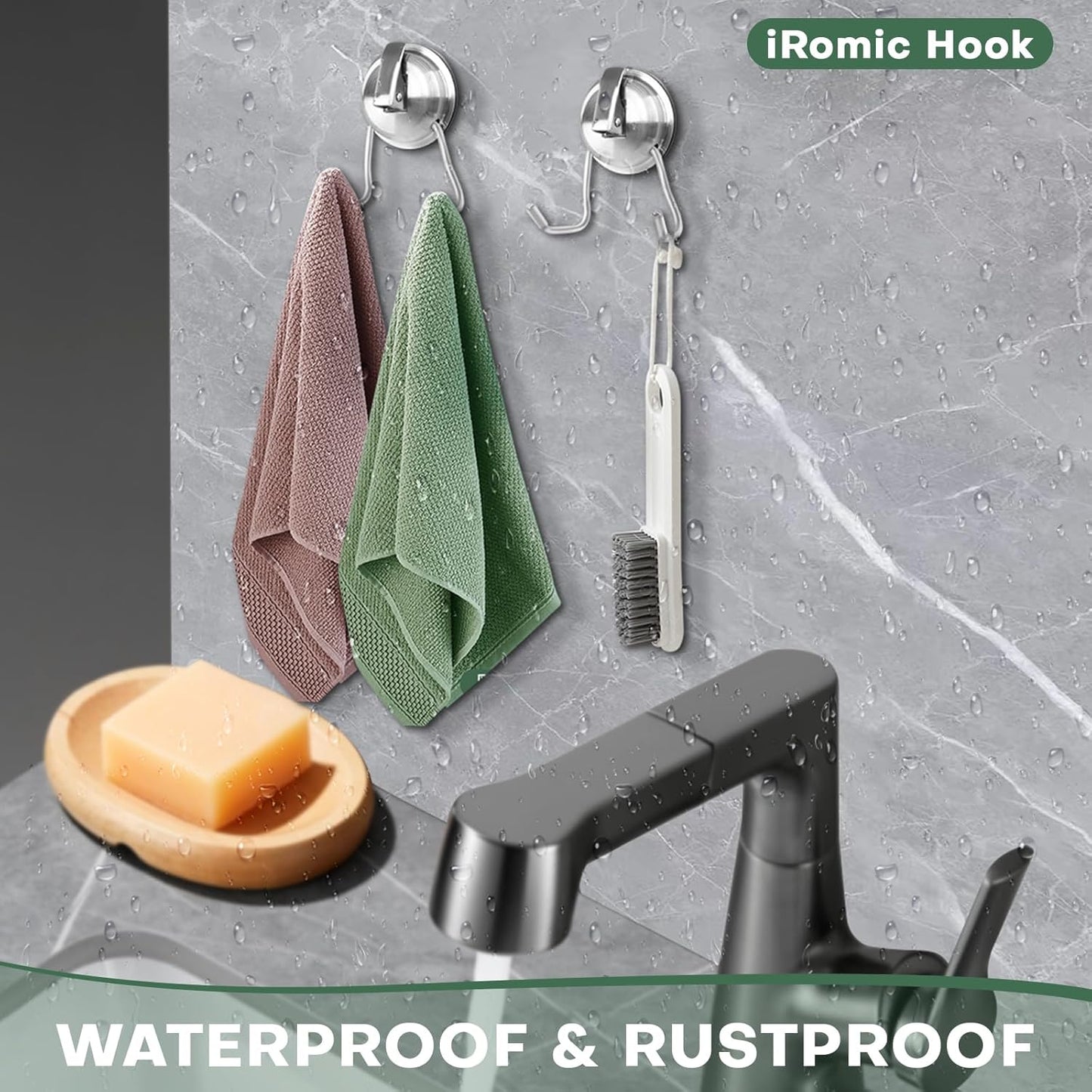 Stainless Steel Suction Cup Hooks for Shower, Bathroom, Kitchen, Glass Door, Mirror, Tile – Loofah, Towel, Coat, Bath Robe Hook Holder,(2-PCS),Brushed Silver