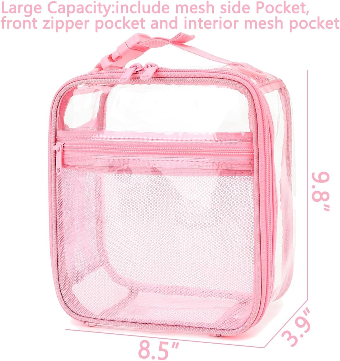 FlowFly Kids Lunch box Insulated Soft Bag Mini Cooler Back to School Thermal Meal Tote Kit for Girls, Boys, PinkClear