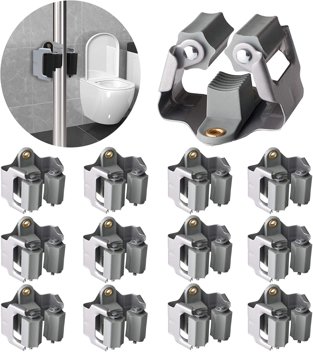 3-H 12 Pack Mop and Broom Holder Big Size Hanging 1 KG Extra,Broom Hanger Wall Mount for Hanging and Organizing Shove Rake Yard Tools in Shed Kitchen Laundry Room Bathroom Garden(grey)