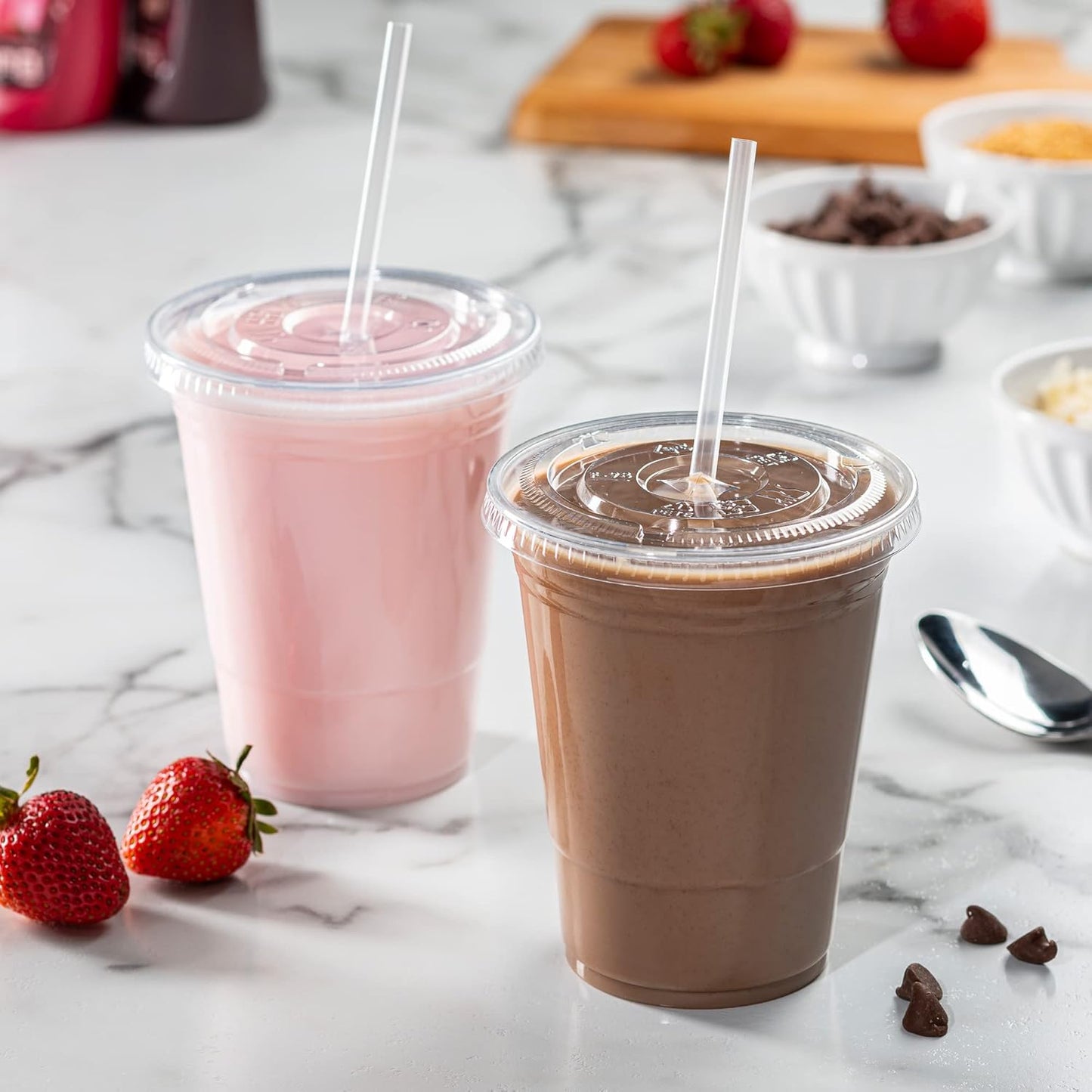 GUSTO Clear Plastic Cups with Flat Lids [16 oz - 50 Count] - Disposable Iced Coffee Cups with Lids - PET Plastic Cold Cups for Smoothies, Juices & To-Go Drinks - Formerly Comfy Package