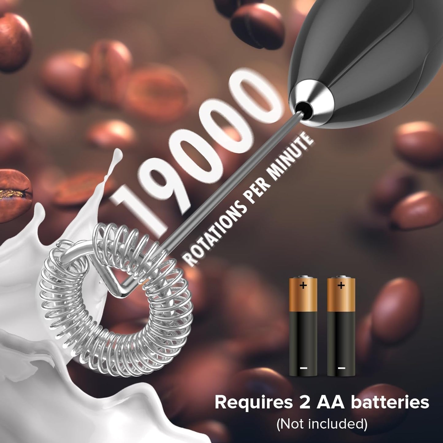 PowerLix Powerful Handheld Milk Frother With Stand Battery Operated Foam Maker Frother Wand For Coffee (A Black) (A Black)