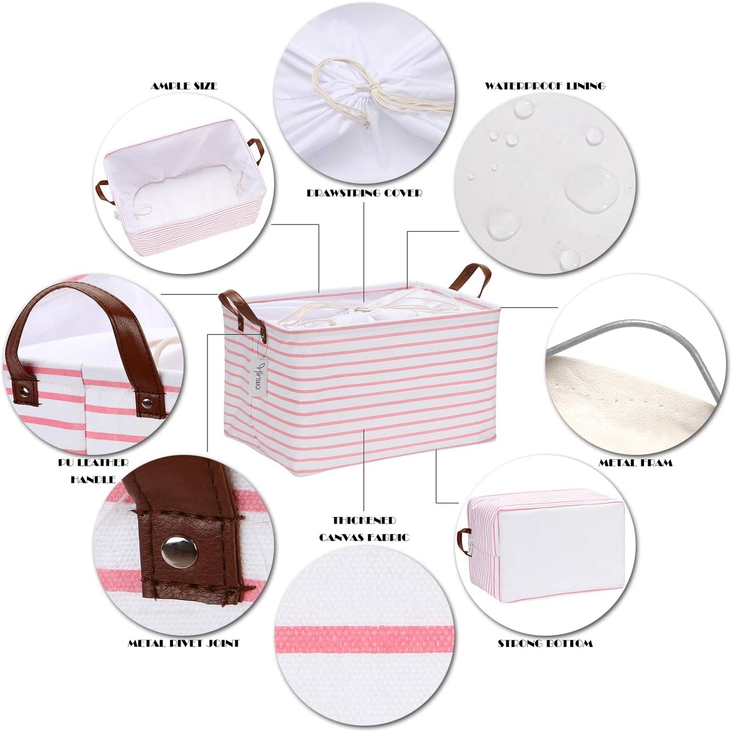 Hinwo 31L Large Storage Bins, 2-Pack Closet Organizers and Storage, Foldable Clothes Storage Baskets with Handles, Containers for Clothing, Blanket, Towels, Toys, Bedding (Pink Stripe)