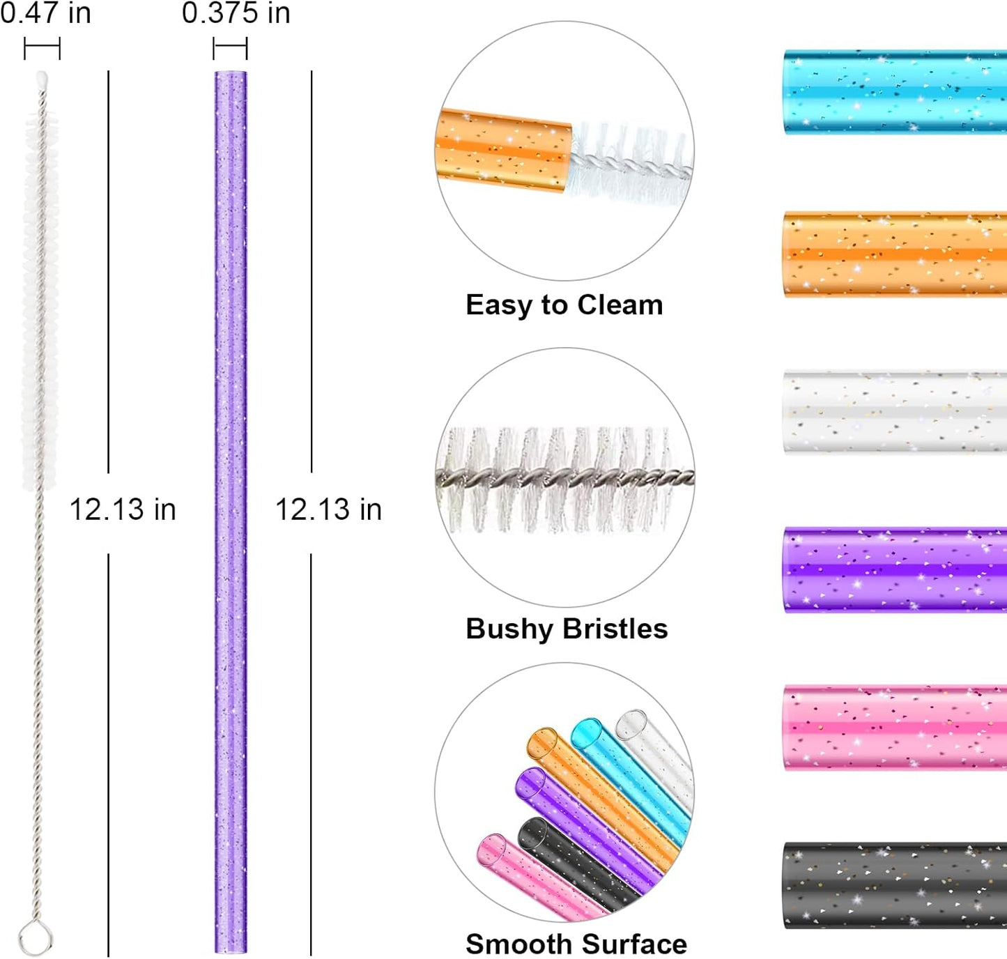 12 PCS Replacement Straws for Stanley|Owala|Simple Modern 40oz 30oz Tumbler, Reusable Color Drinking Straws with Cleaning Brush for Stanley Cup Accessorie，BPA Free, Dishwasher Safe