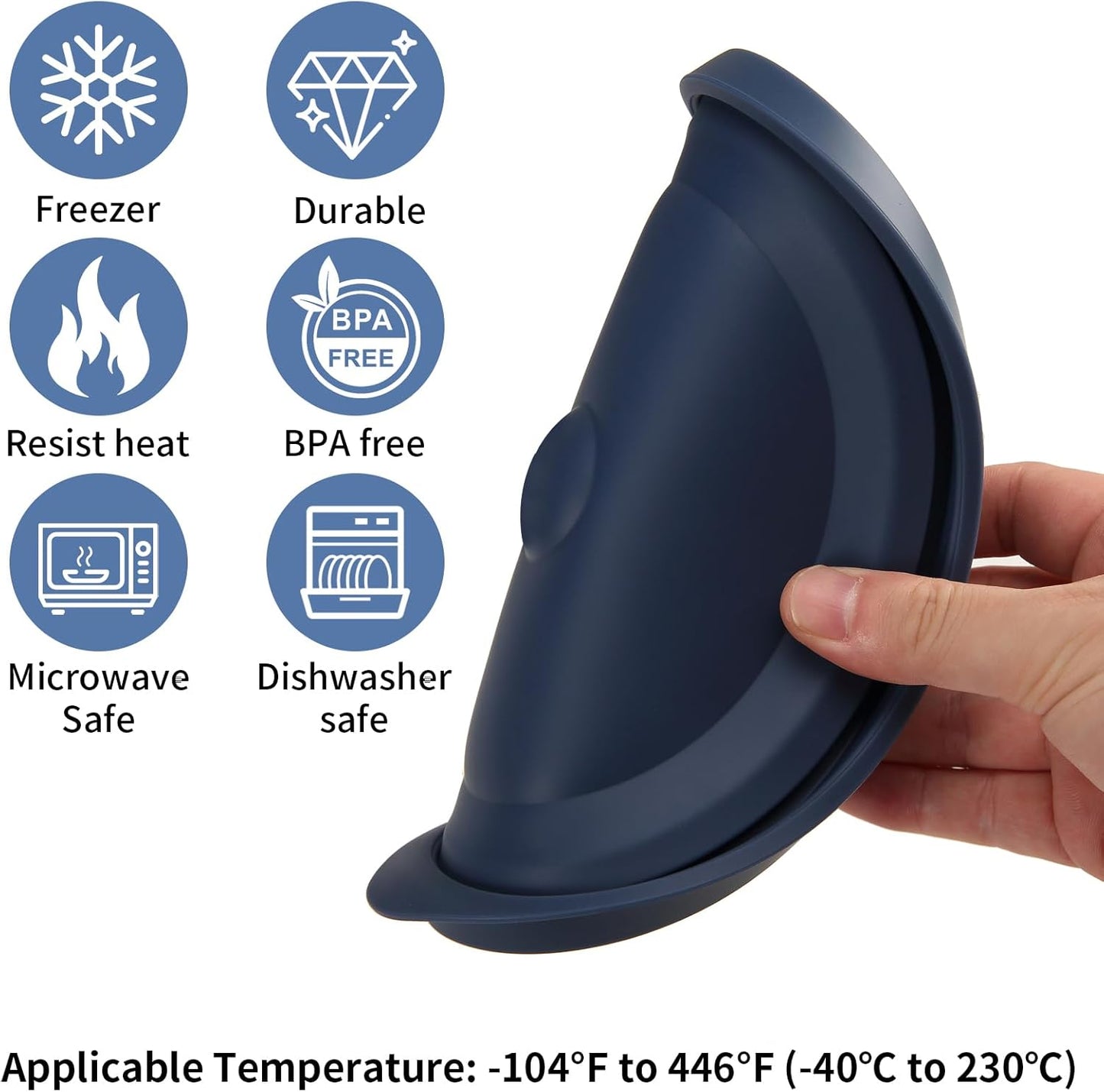 Replacement Lids for Pyrex 7200-PC 2 Cup, Silicone Round Storage Cover Lid for Anchor Hocking Glass Bowl 2 Pack with Date Mark Dark Blue