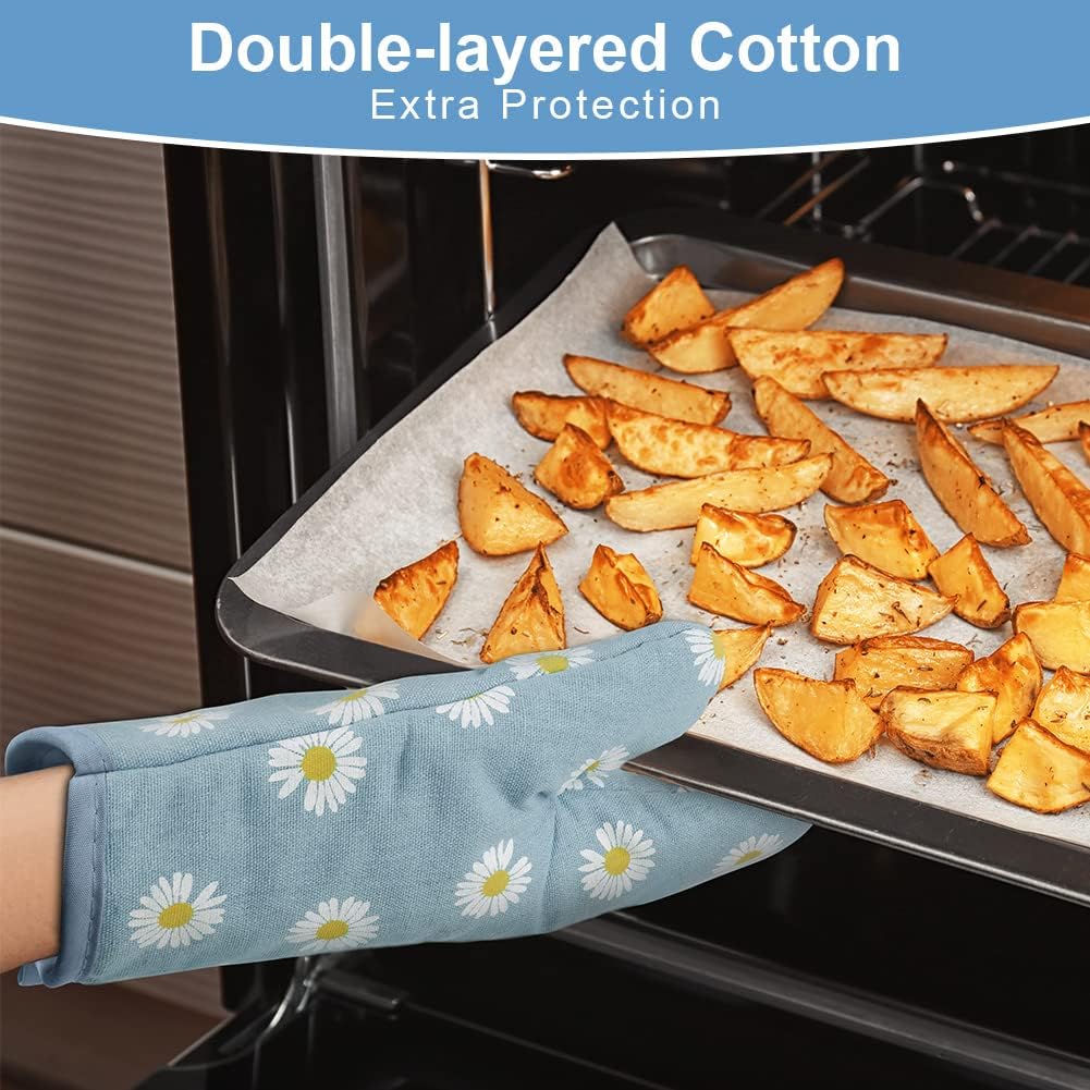 AUAUY Oven Mitts and Pot Holders, 392°F Heat Resistant Cooking Gloves and Hot Pads, Baking Mittens Grilling Gloves BBQ Gloves. Non-Slip Kitchen Mittens Home Essentials for Oven Cooking Baking Grilling
