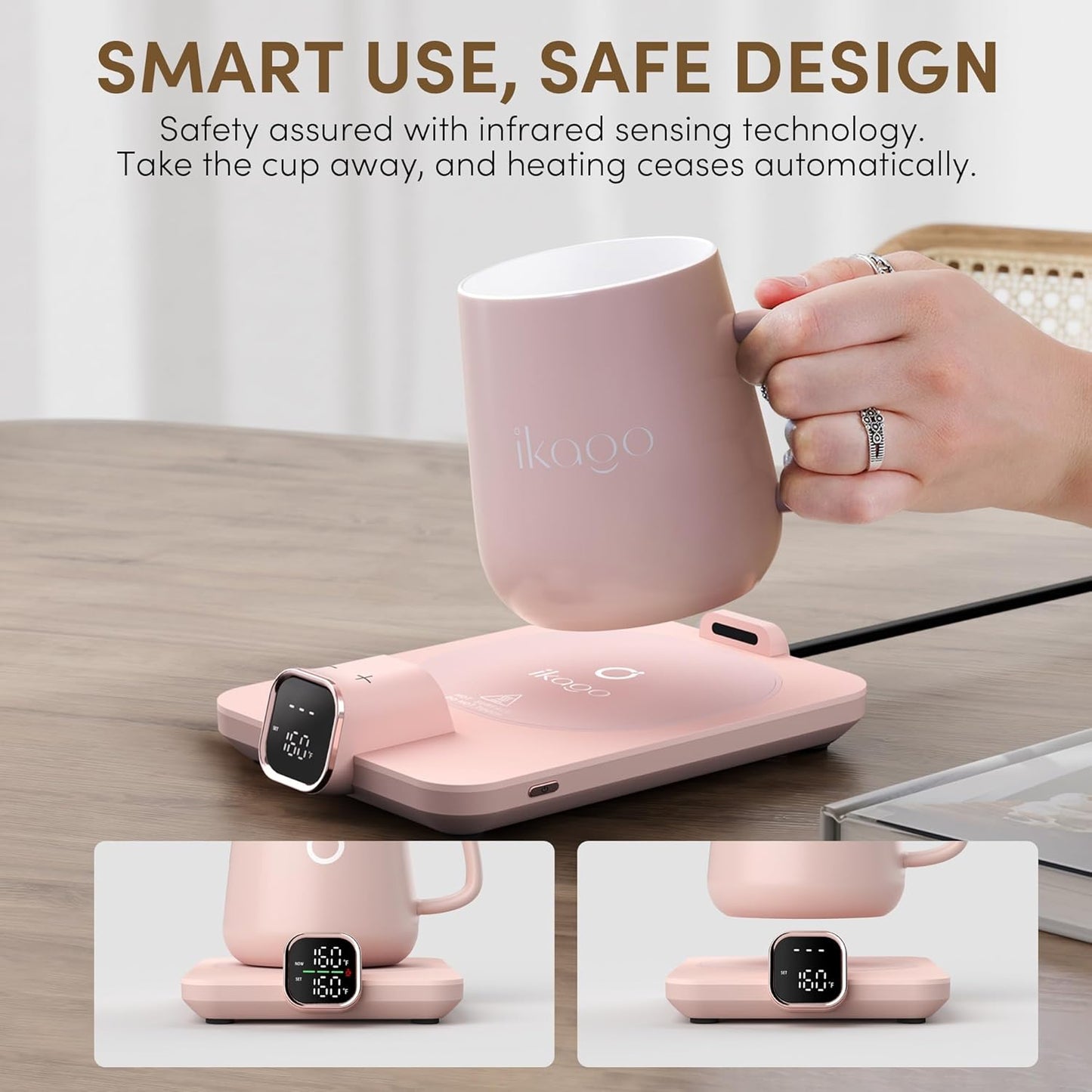 Coffee Mug Warmer Set, Temperature Control Smart Heated Mug for Desk, Electric Coffee Warmer with Auto Shut Off & Real-Time Temp Display, Gifts for Women Men, 15oz, Pink