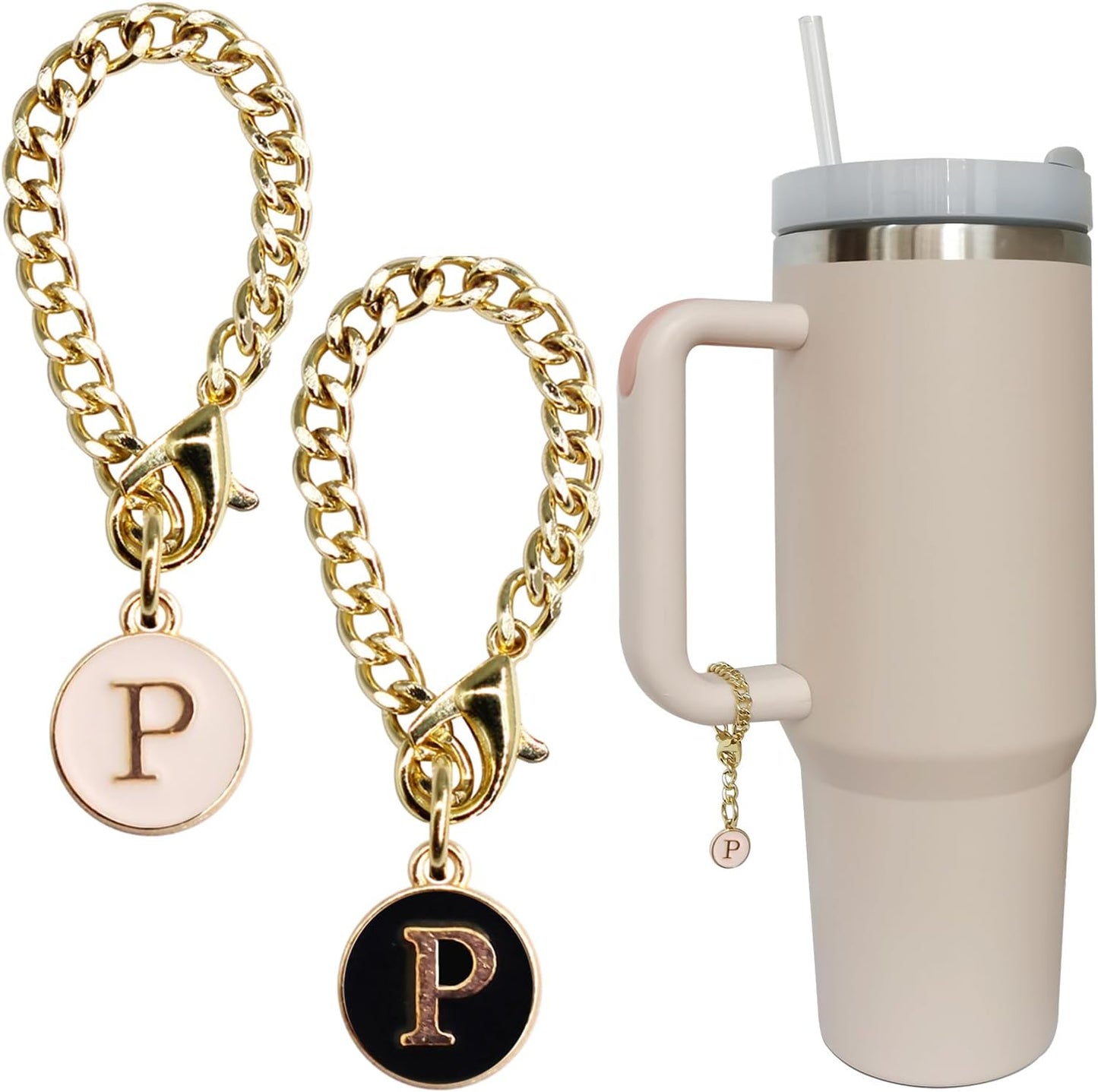 Letter Charm Accessories for Stanley Cup 2PCS Initial Name ID Personalized Handle Charm for Stanley Tumbler