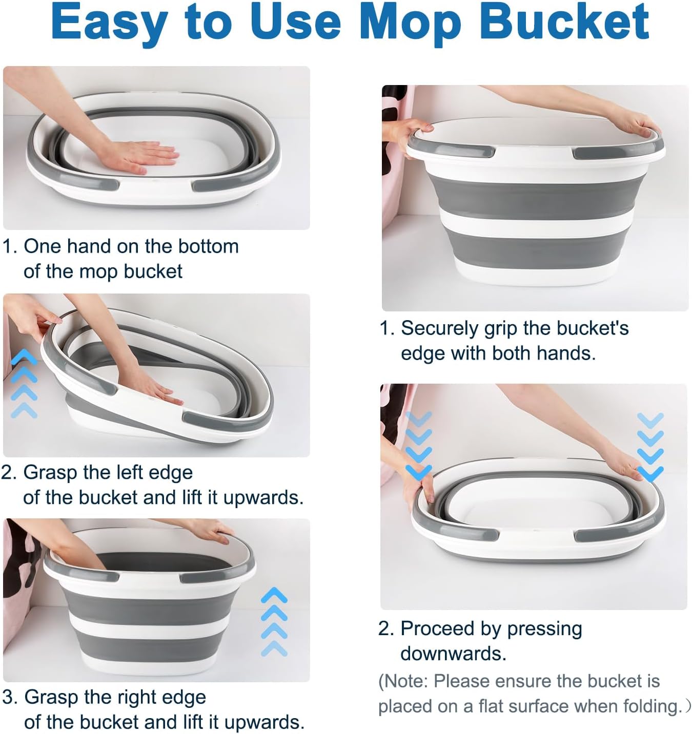 28L Large Collapsible Mop Bucket with Handle for Cleaning, Silicone Portable Pet Bathtub for Puppy Small Dogs Cats, Foldable Laundry Basket Hamper Clothes Storage Bin Space Saving Design for RV Home