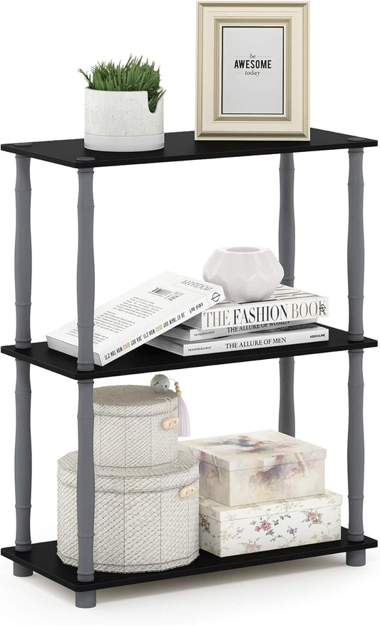 Furinno Turn-N-Tube 3-Tier Compact Multipurpose Shelf Display Rack with Classic Tube, Black/Grey