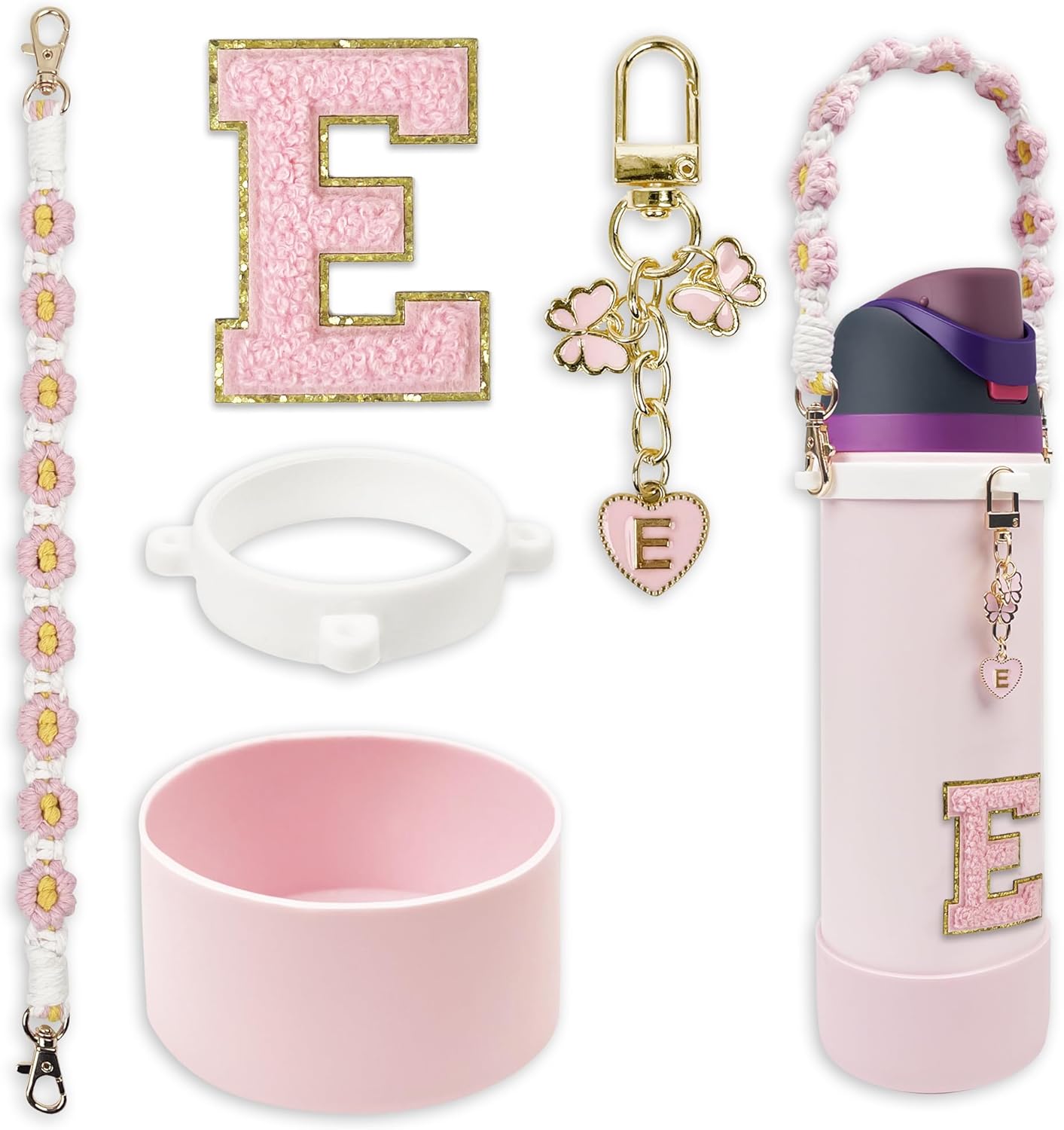 SITKOL Silicone Boot Cute Monogram Set Compatible with Owala Water Bottle 24 oz, 32 oz, 40 oz - Perfect Letter Owala Accessories for Owala Tumbler, Owala Free Sip, Pink Owala, Black Owala