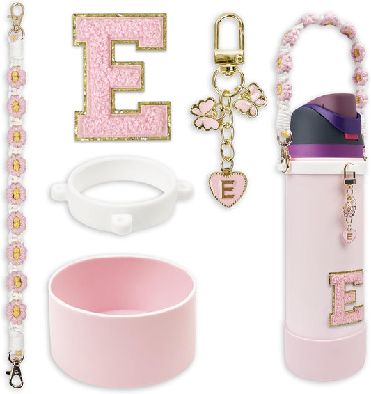 SITKOL Silicone Boot Cute Monogram Set Compatible with Owala Water Bottle 24 oz, 32 oz, 40 oz - Perfect Letter Owala Accessories for Owala Tumbler, Owala Free Sip, Pink Owala, Black Owala