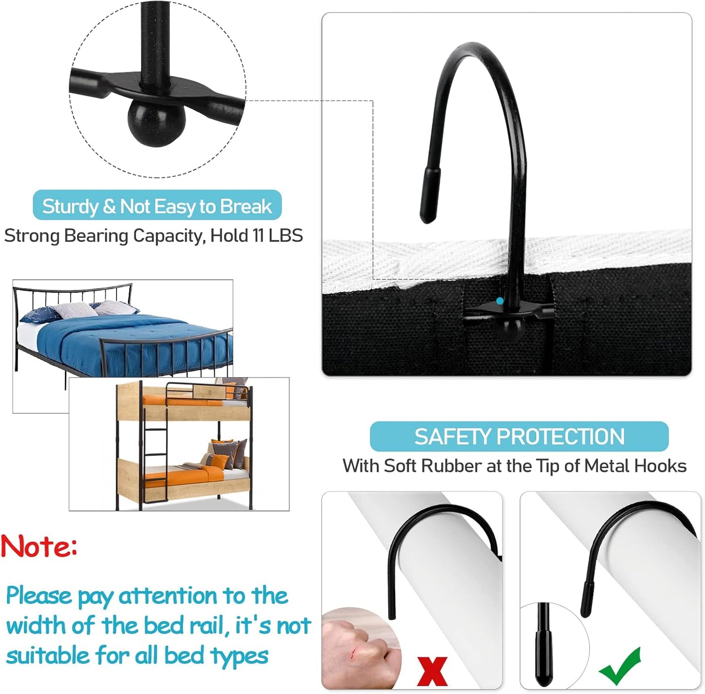 Loghot Bedside Caddy/Bedside Storage Bag Hanging Organizer for Bunk and Hospital Beds,Dorm Rooms Bed Rails,Can be Placed Glasses,Books,Mobile Phones,Keys (2pc Black)