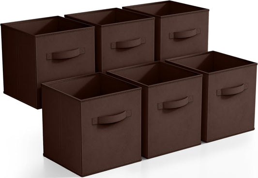 Sorbus Foldable Storage Cubes - 6 Fabric Baskets for Organizing Pantry, Closet, Shelf, Nursery, Playroom, Toy Box, Cubby -11 Inch Dual Handle Collapsible Closet Organizers and Storage Bins (Chocolate)