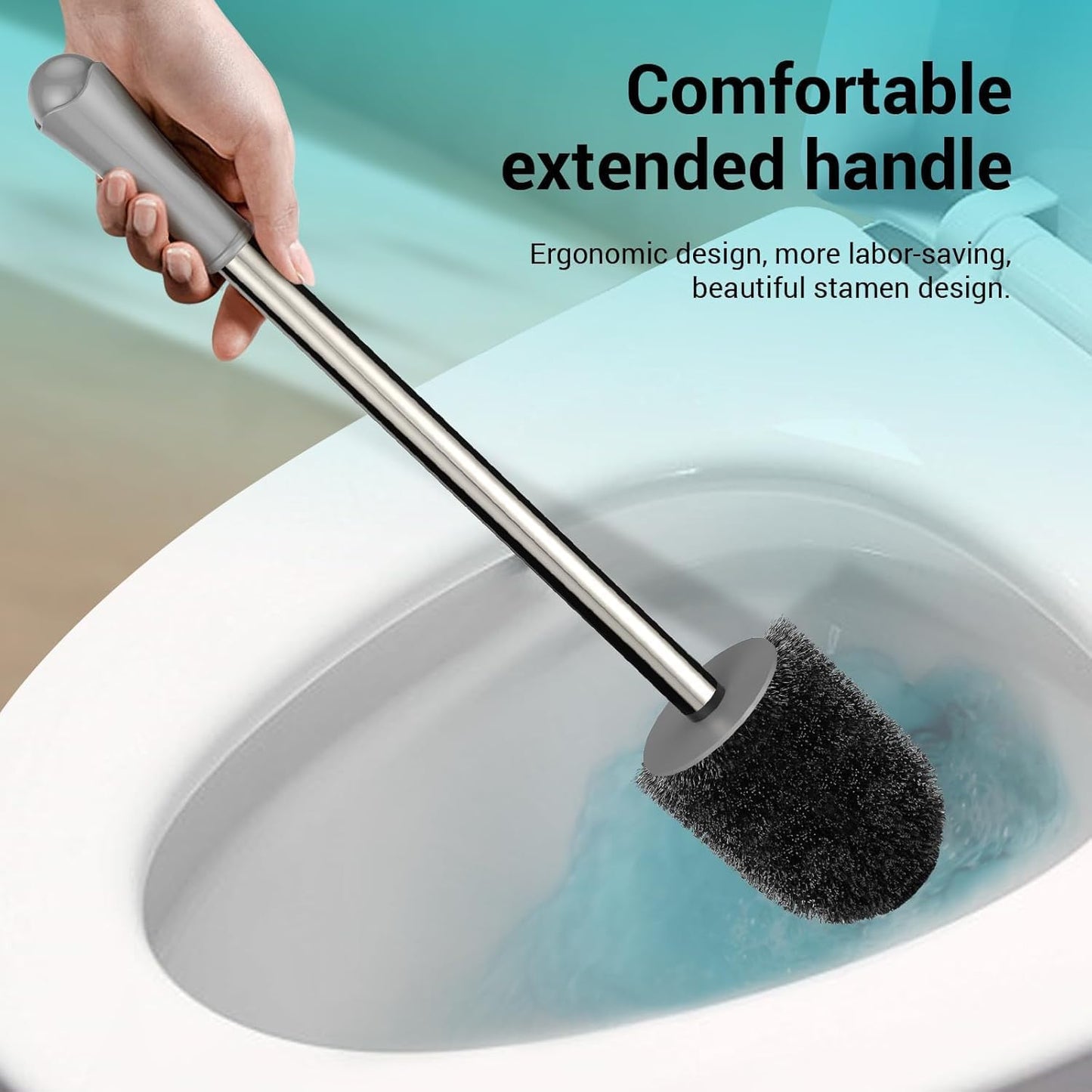 Toilet Brush and Holder, 3 Pack Compact Size Toilet Bowl Brush with Stainless Steel Handle, Space Saving for Storage, Drip-Proof, Toilet Scrubber for Cleaning Bathroom Grey