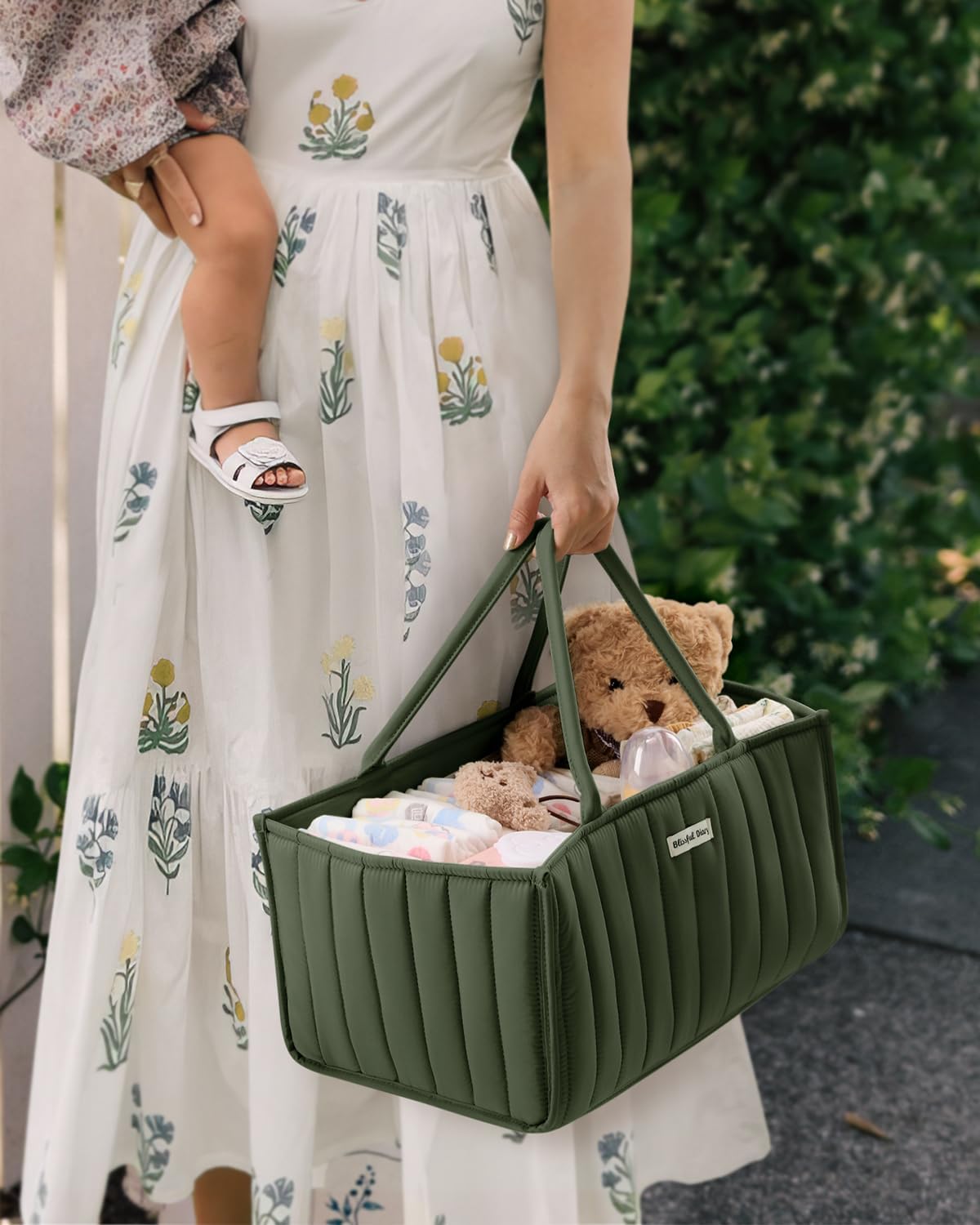 Blissful Diary Baby Diaper Caddy Organizer, Stylish Storage Basket for Newborn Essentials and Diaper Station, Gift for Baby Shower and Registry Must-Have, Deep Green