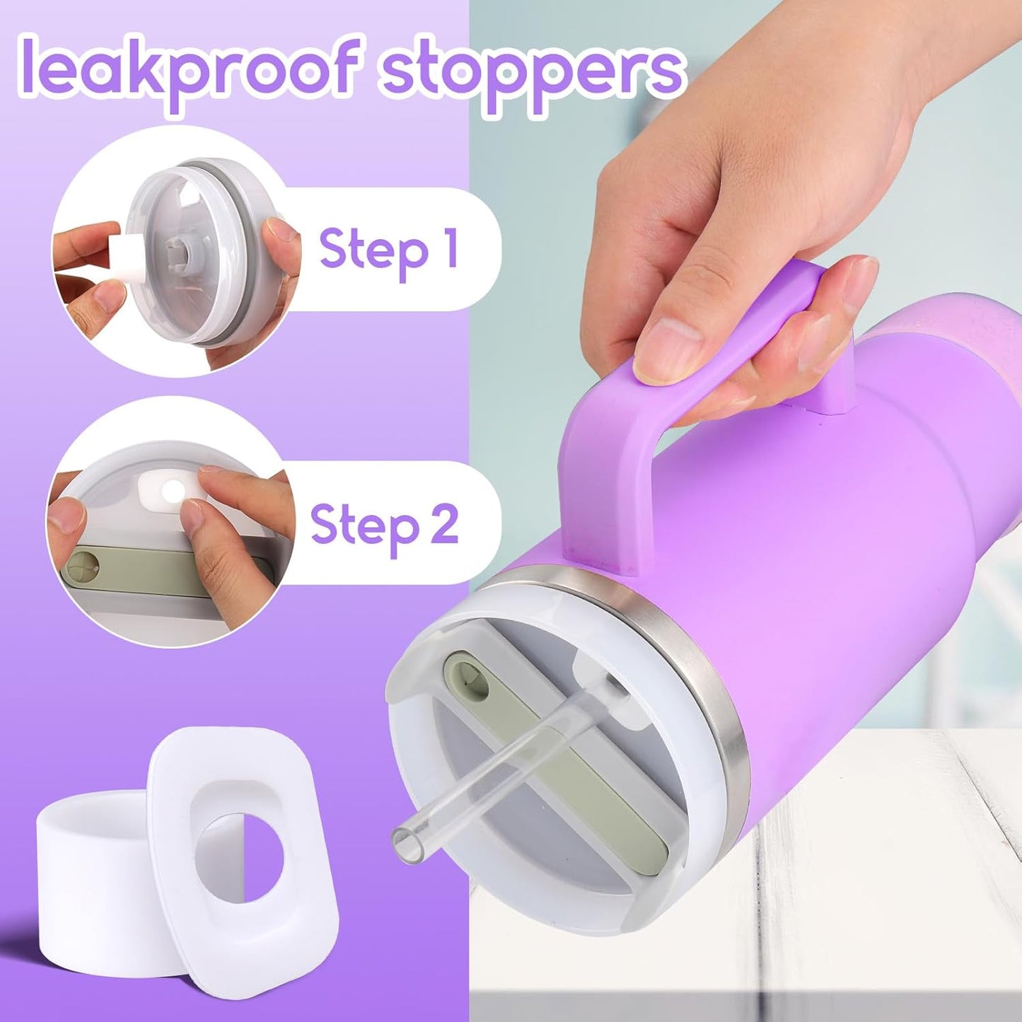 Mity rain 6PCS Cup Accessories Set for Stanley Cup 30oz 40oz tumbler with handle, Including Silicone Straw Topper Cover Cap and Boot, Spill Proof Stopper, Handle Charm, Initials Sticker (Letter G)