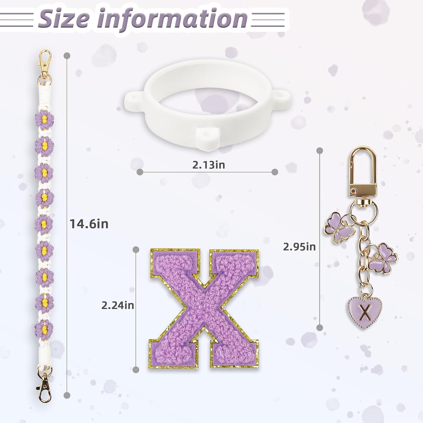 Cute Letter Charm Set Compatible with Owala Water Bottle 24 oz, 32 oz, 40 oz, Owala Kids, Owala Coffee Tumbler, Owala FreeSip – Includes Handle Strap, for Owala Accessories & Stanley Cup Accessories