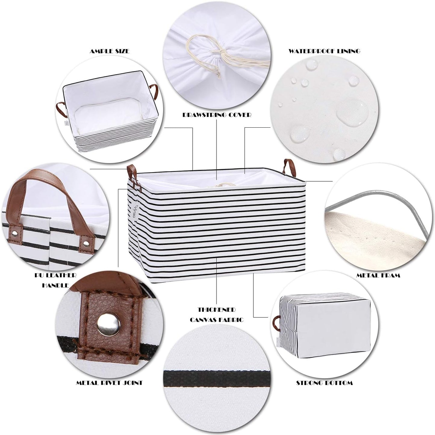 Hinwo 70L Extra Large Storage Bins, Closet Organizers and Storage, Foldable Clothes Storage Baskets with Handles, Containers for Clothing, Blanket, Comforters, Toys, Bedding (Black Stripe)