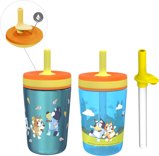Zak Designs Bluey Kelso Tumbler Set, Leak-Proof Screw-On Lid with Straw, Bundle for Kids Includes Plastic and Stainless Steel Cups with Bonus Sipper, 3pc Set
