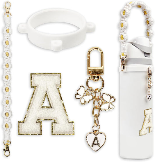 Cute Letter Charm Set Compatible with Owala Water Bottle 24 oz, 32 oz, 40 oz, Owala Kids, Owala Coffee Tumbler, Owala FreeSip – Includes Handle Strap, for Owala Accessories & Stanley Cup Accessories