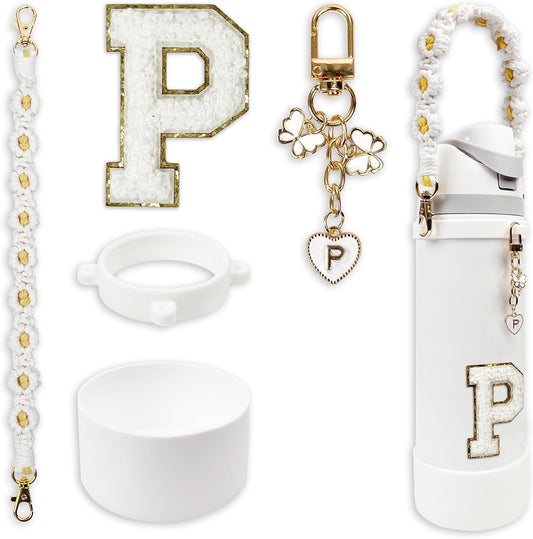 SITKOL Silicone Boot Cute Monogram Set Compatible with Owala Water Bottle 24 oz, 32 oz, 40 oz - Perfect Letter Owala Accessories for Owala Tumbler, Owala Free Sip, Pink Owala, Black Owala