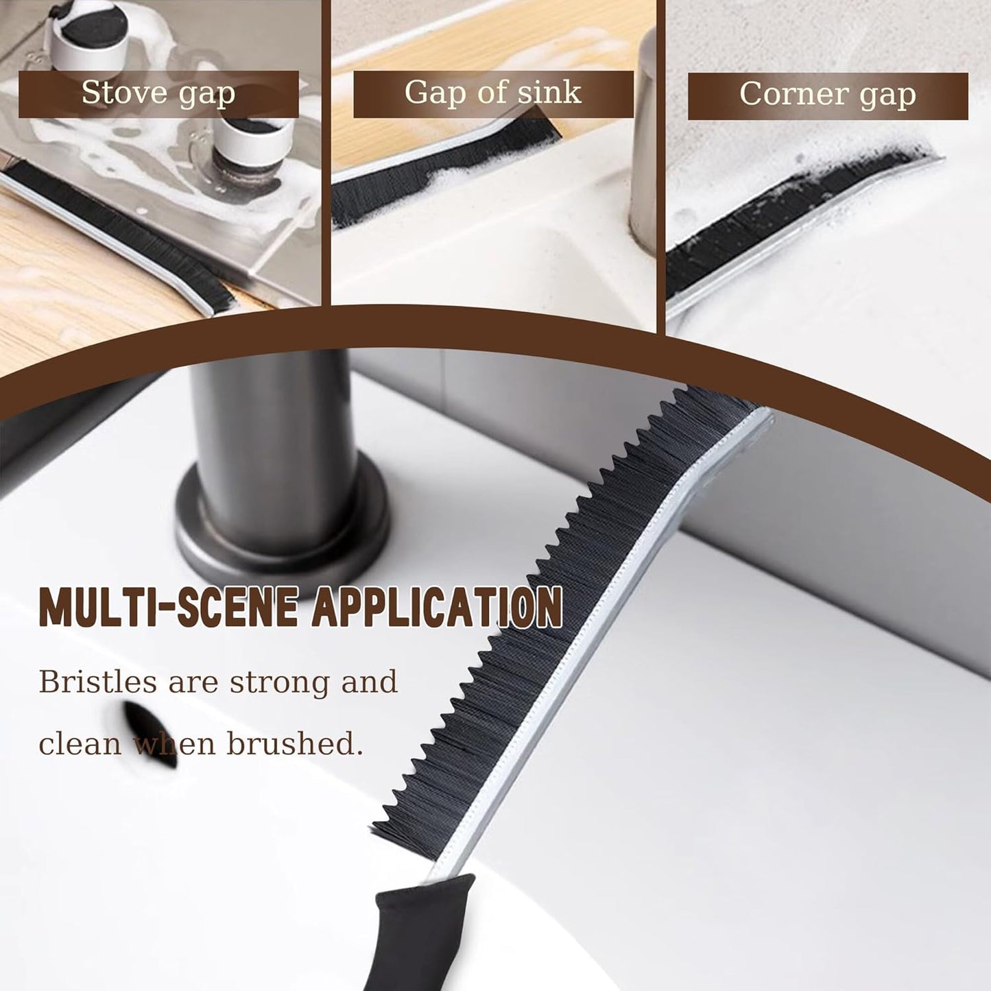 3Pcs Crevice Cleaning Brush Tool Grout Brush Cleaning Supplies, Home Essentials Bathroom Multifunctional Gap Scrub Hard Bristle Brushes for Household Use (Black Cleaning Brush-B)